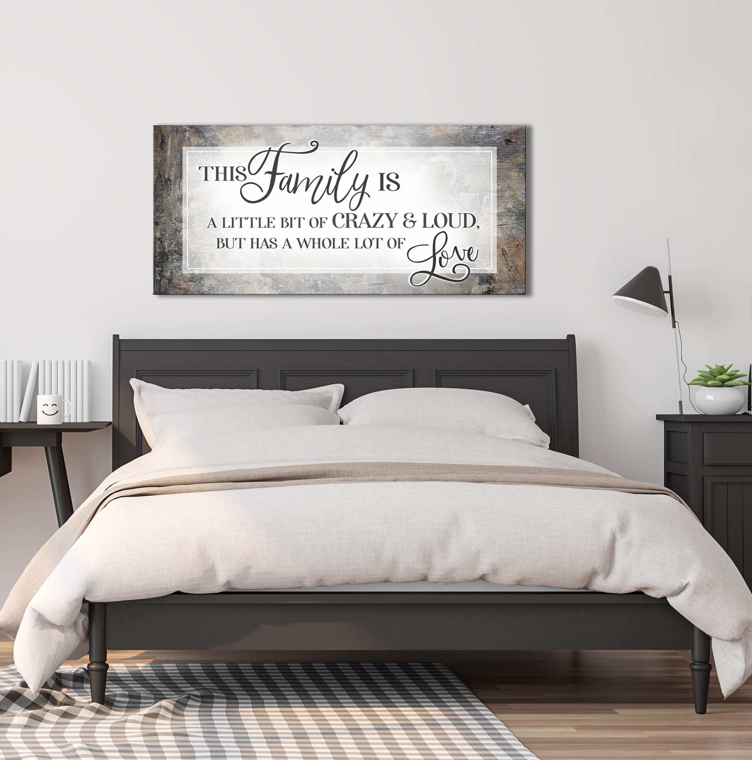 Crazy Family Sign - Large Canvas Wall Art for Home Decor, Farmhouse Living Room, Brown 60x27 - Perfect for Family Room, Entryway or Gift