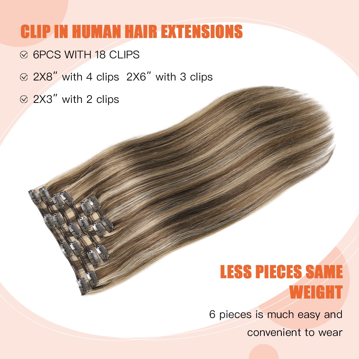 Premium 100% Human Hair Clip-In Extensions - Silky Straight Hair Extensions for Length & Volume | Perfect for Parties, Weddings & Everyday Styling
