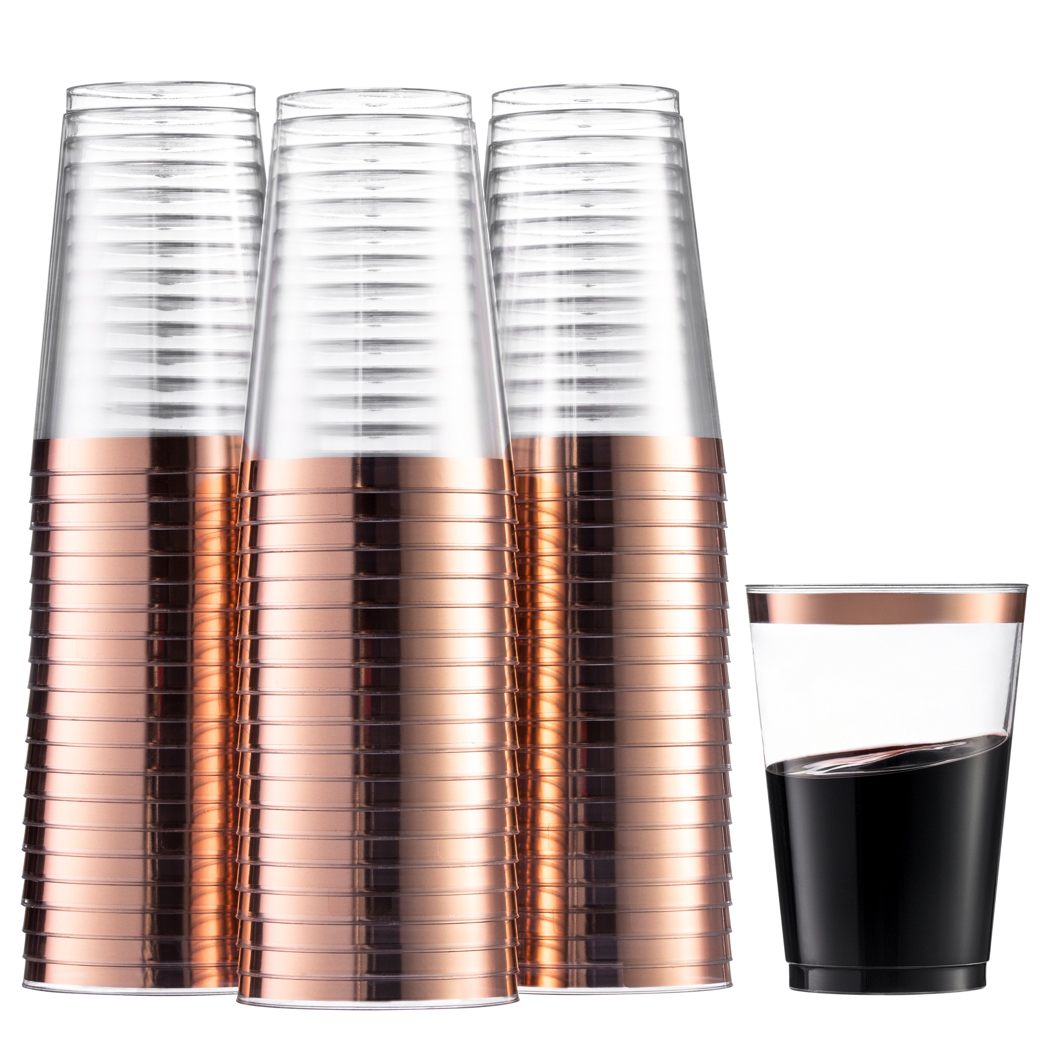 10 Oz Clear Plastic Tumblers with Rose Gold Rim - Shatterproof Party Cups for Weddings, Bridal Showers, and Outdoor Events