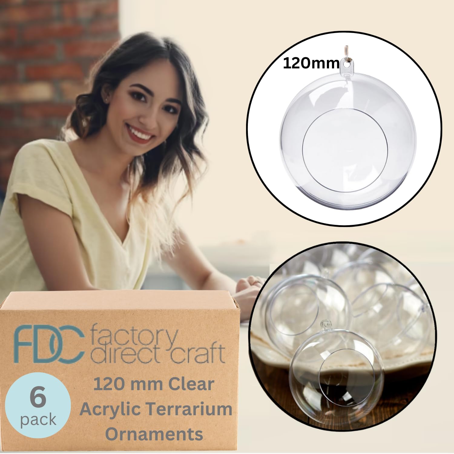 6-Pack Clear Acrylic Fillable 120mm Terrarium Ball Ornaments - Transparent Plastic Craft Globes for DIY Plant Displays, Christmas Tree Decorations, Wedding Centerpieces & Home Decor