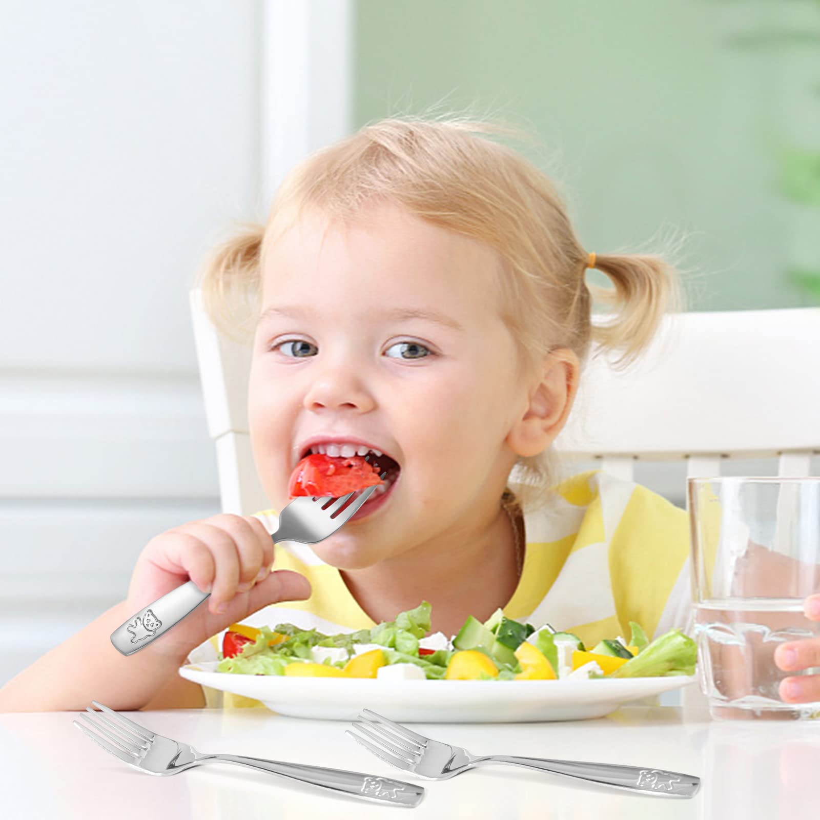 Pimoys 9-Piece Stainless Steel Toddler Forks Set - Safe Kids Flatware for Self Feeding | Dishwasher Safe Baby Utensils | Perfect for Home, Travel & Daycare Use