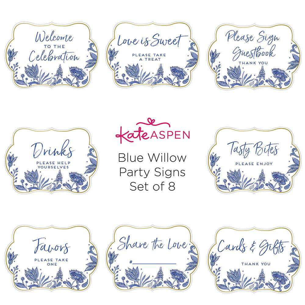 Blue Willow Décor Sign Kit - Set of 8 Rustic Farmhouse Wall Art Signs for Home, Kitchen & Office Decor | Perfect for Country Style Interior Design & Gift Giving
