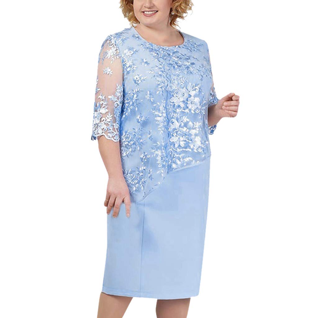 Holzkary Plus Size Wedding Guest Dress for Women - Elegant Summer Lace Midi Dress with Layered Skirt & Crew Neck (Sizes 4-18) | Perfect for Weddings, Garden Parties & Formal Events