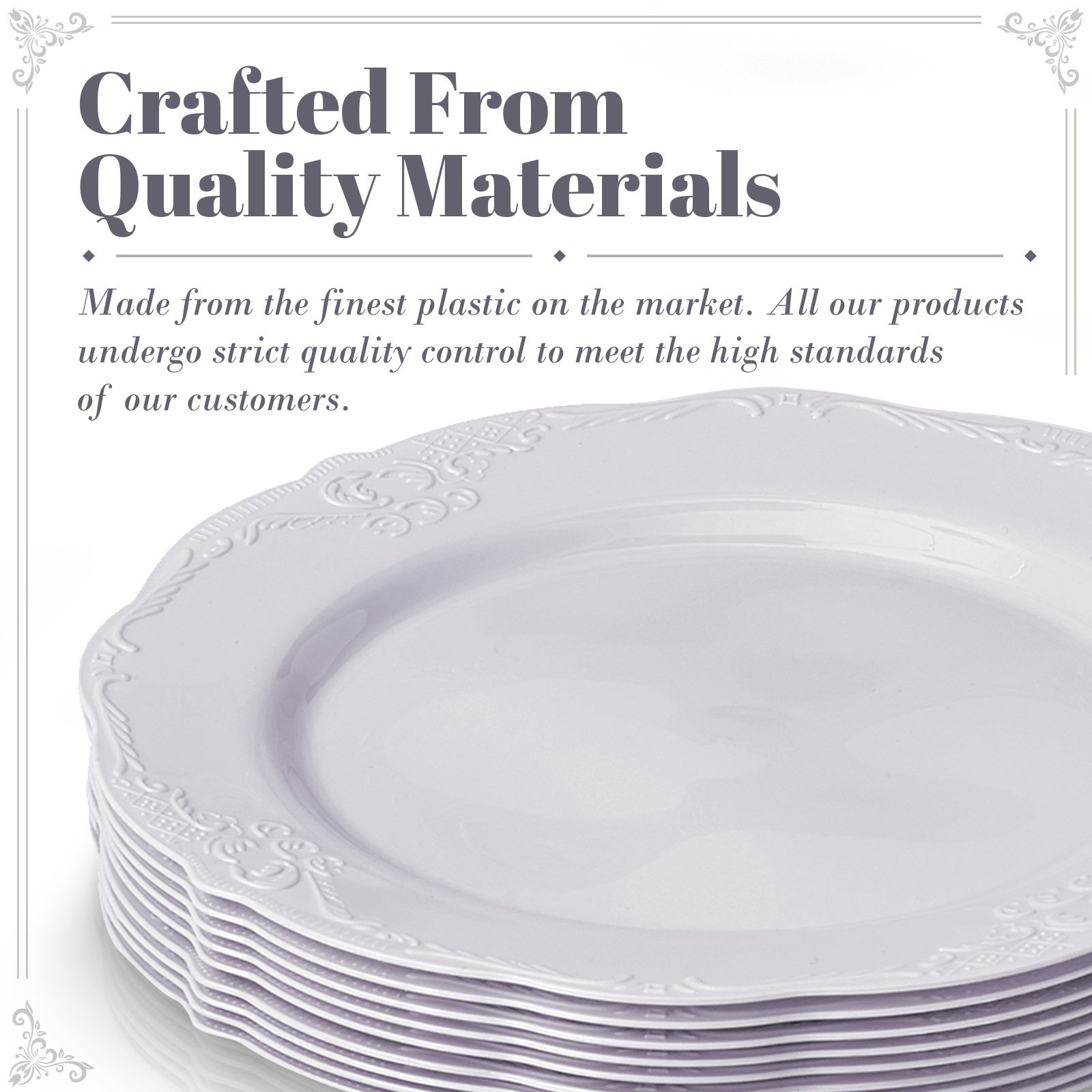 Premium Silver Vintage Disposable Plastic Dinner Plates - 10-Piece Set, Pack of 2 - Elegant White Reusable Tableware for Parties, Picnics & Catering Events