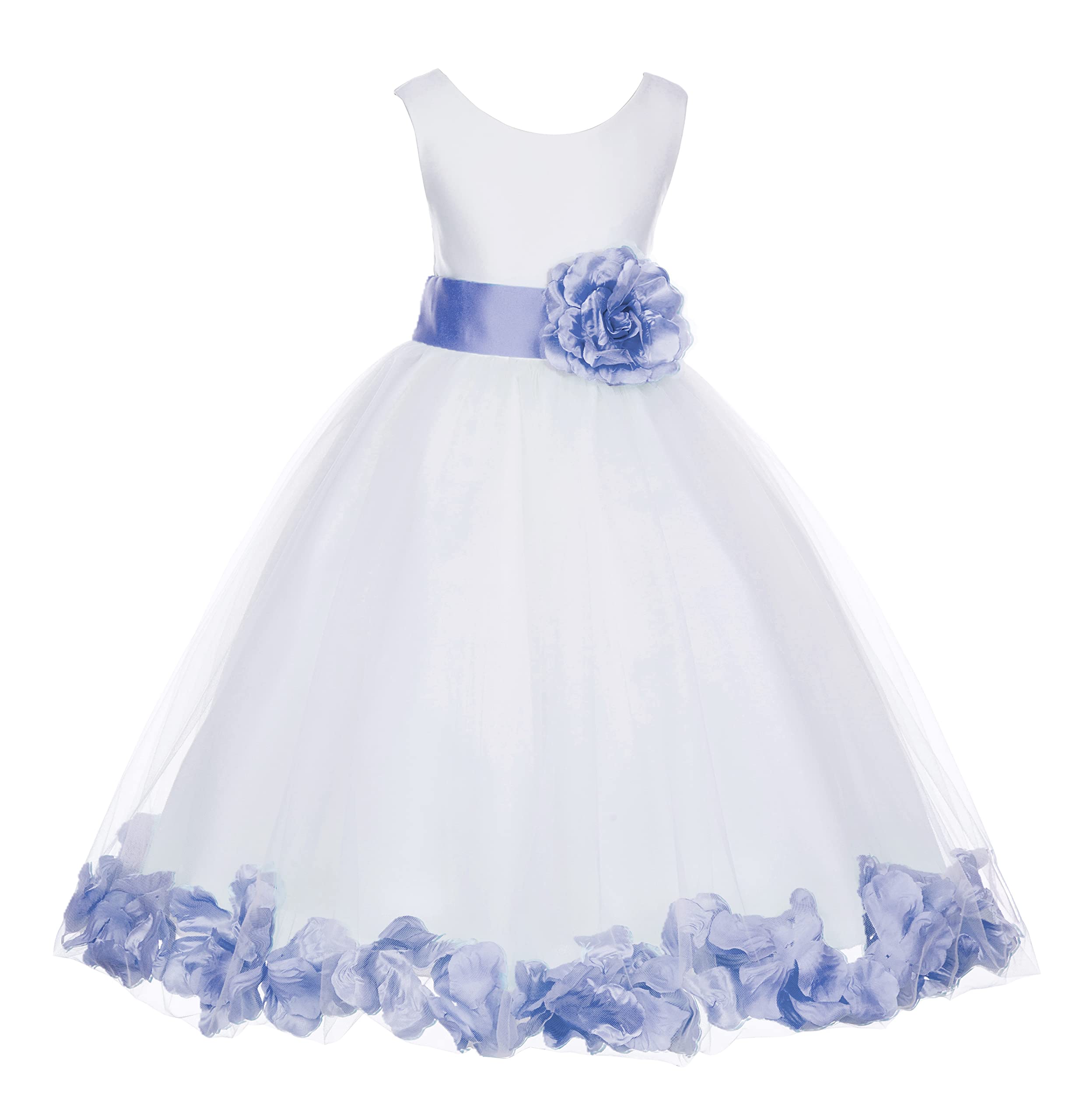 White Tulle Rose Petals Flower Girl Dress - Elegant Christening Gown for Baby Girls (Size M, Style 302T) | Perfect for Weddings, Baptisms & Special Occasions