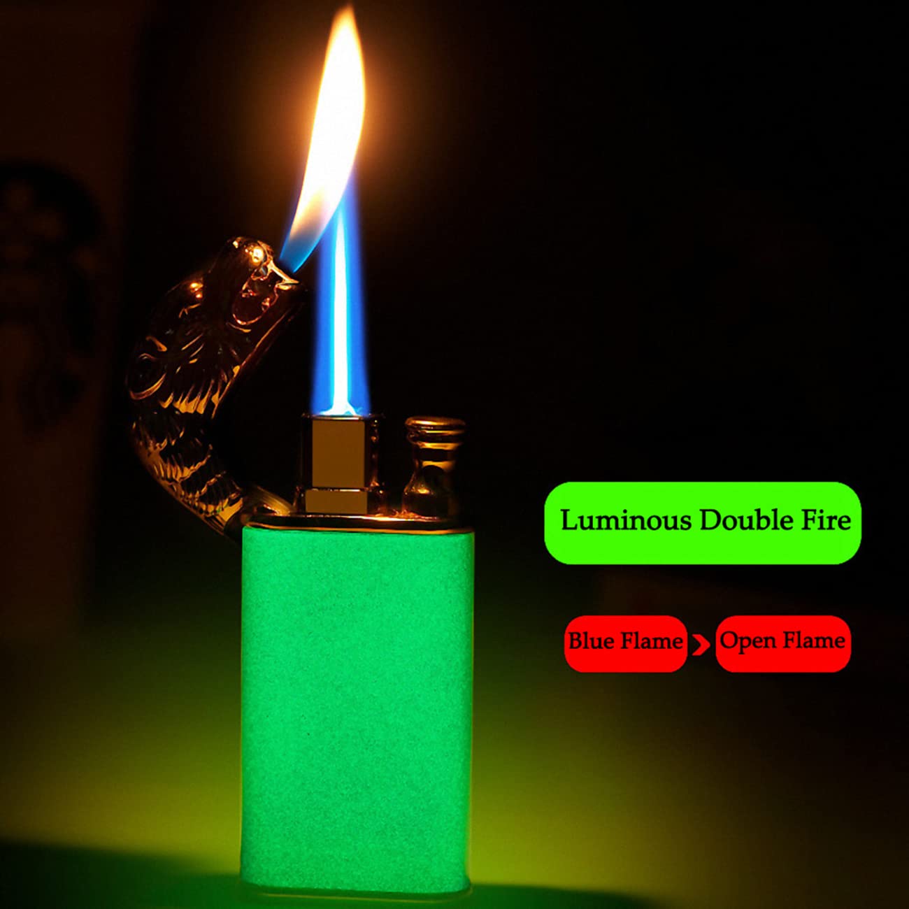 Double Flame Windproof Lighter - Tiger Design for Men, Outdoor & Camping