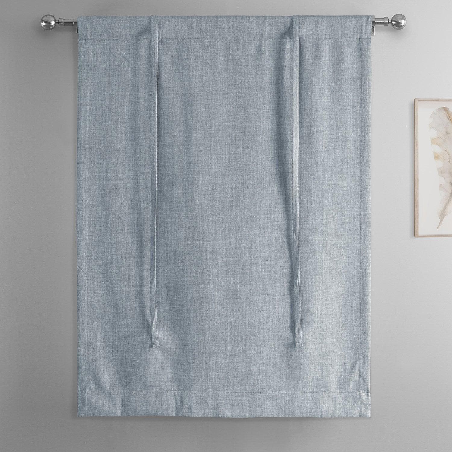 Textured Heather Grey Faux Linen Blackout Window Shade - Room Darkening Tie-Up Curtain for Bedroom, Nursery & Home Office