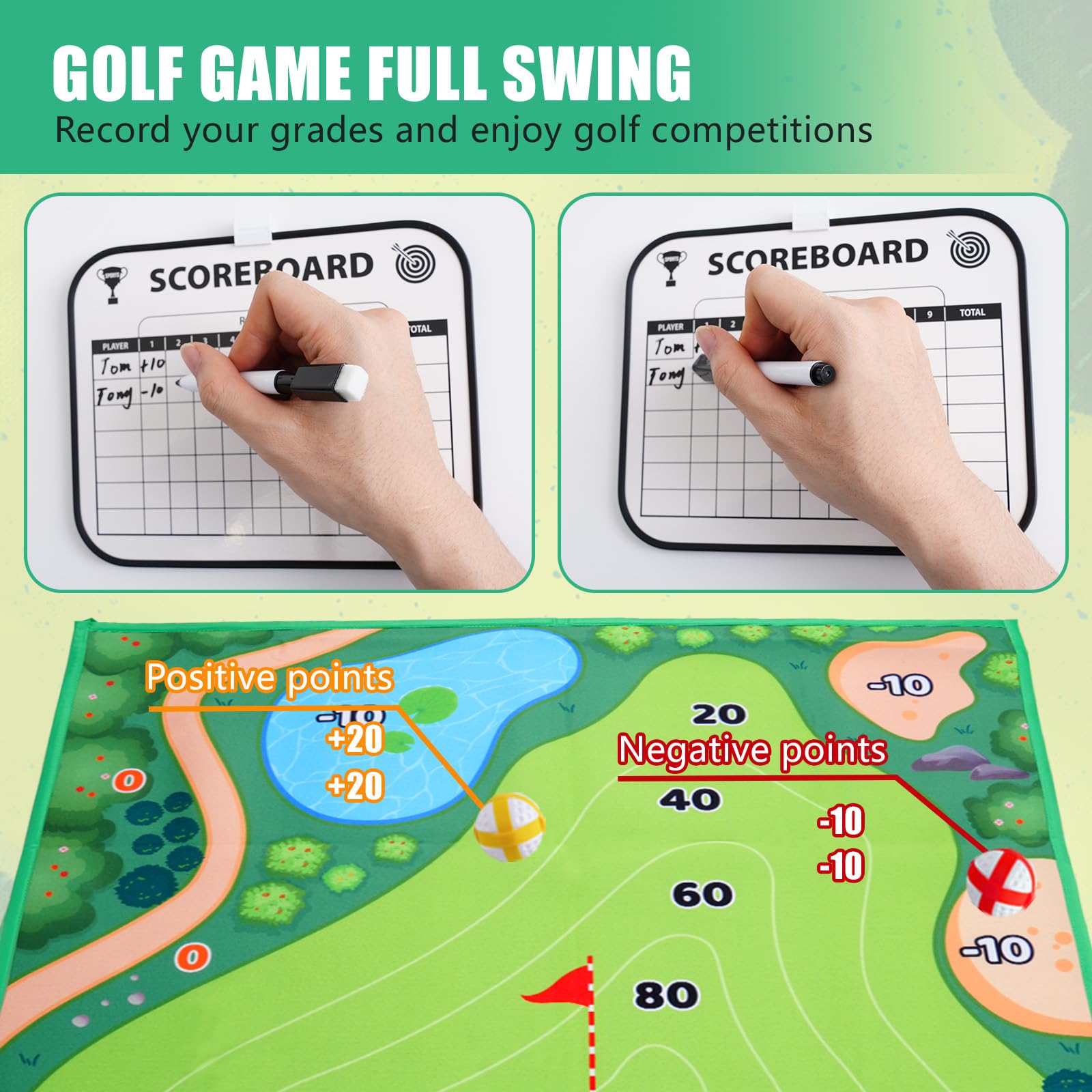 Premium Golf Chipping Game Mat - Indoor/Outdoor Practice Training Mat with Sticky Surface for Adults & Kids | Perfect for Backyard, Garden Parties & Golf Skill Development
