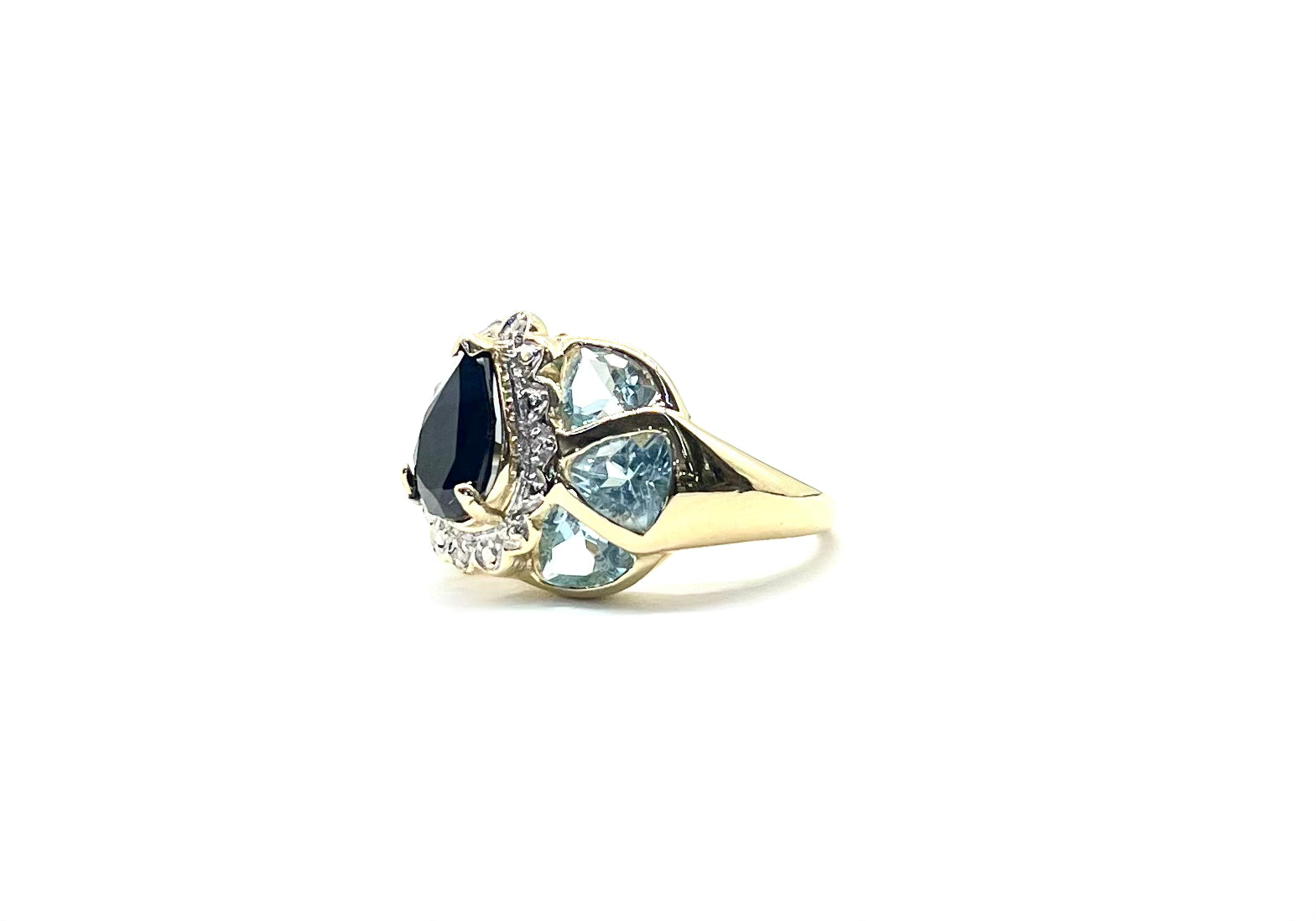 Exquisite Pear Sapphire, Blue Topaz & Diamond Halo Ring - Elegant Engagement, Anniversary or Gift Jewelry for Women