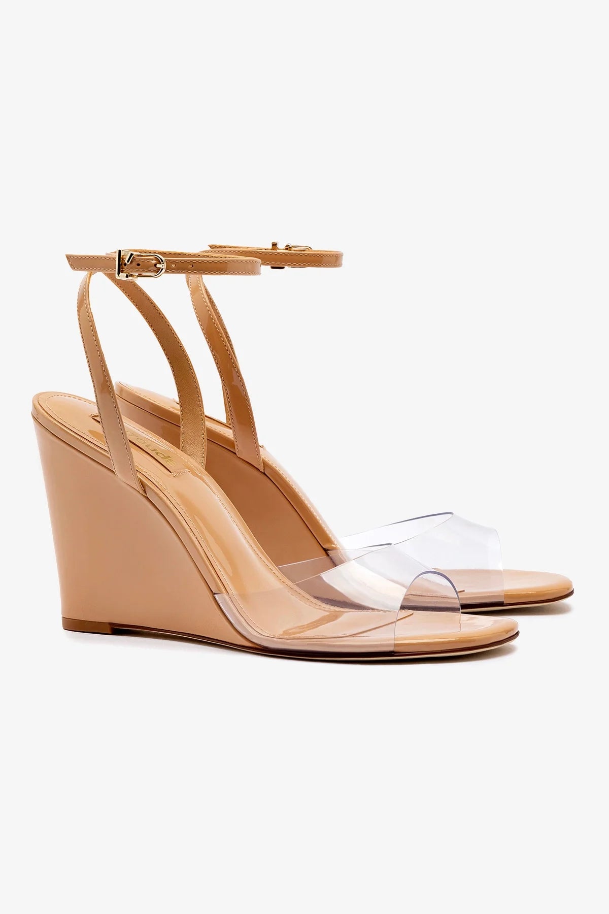 Yves Wedge Sandals in Tan Patent Leather & Vinyl - Comfortable Women's Dress Shoes for Work, Weddings & Special Occasions