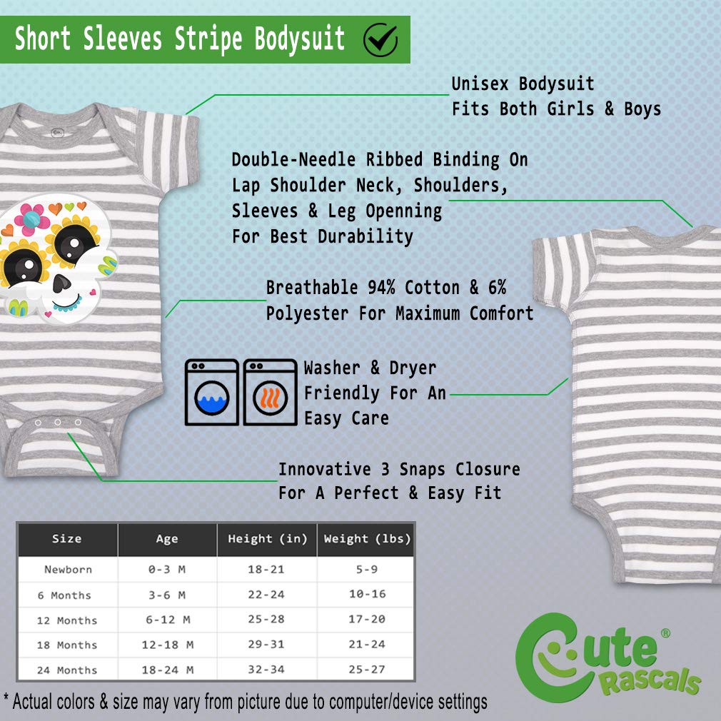 Custom Personalized Sugar Skull Baby Bodysuit - Funny Cotton Onesie for Boys & Girls (0-18 Months) | Gray & White Striped Design - Perfect for Halloween, Diaper Parties & Photo Shoots