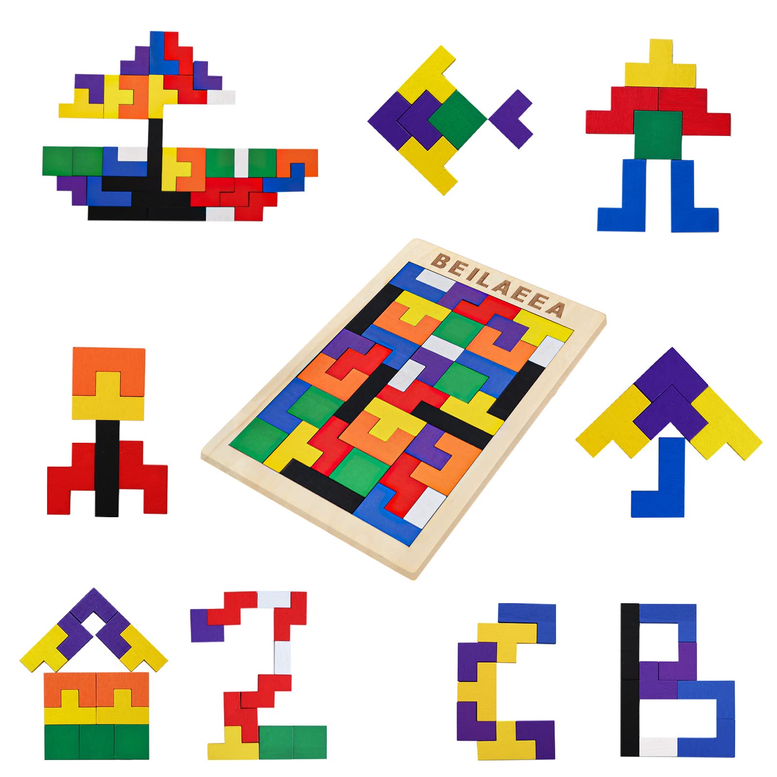 Wooden Blocks Puzzle Brain Teasers Toy - 3D Tangram Cube for Kids Ages 2-8 | Montessori Educational Games & Learning Gift (1 Piece) - Perfect for Preschool Activities, Birthday Gifts & Family Game Night