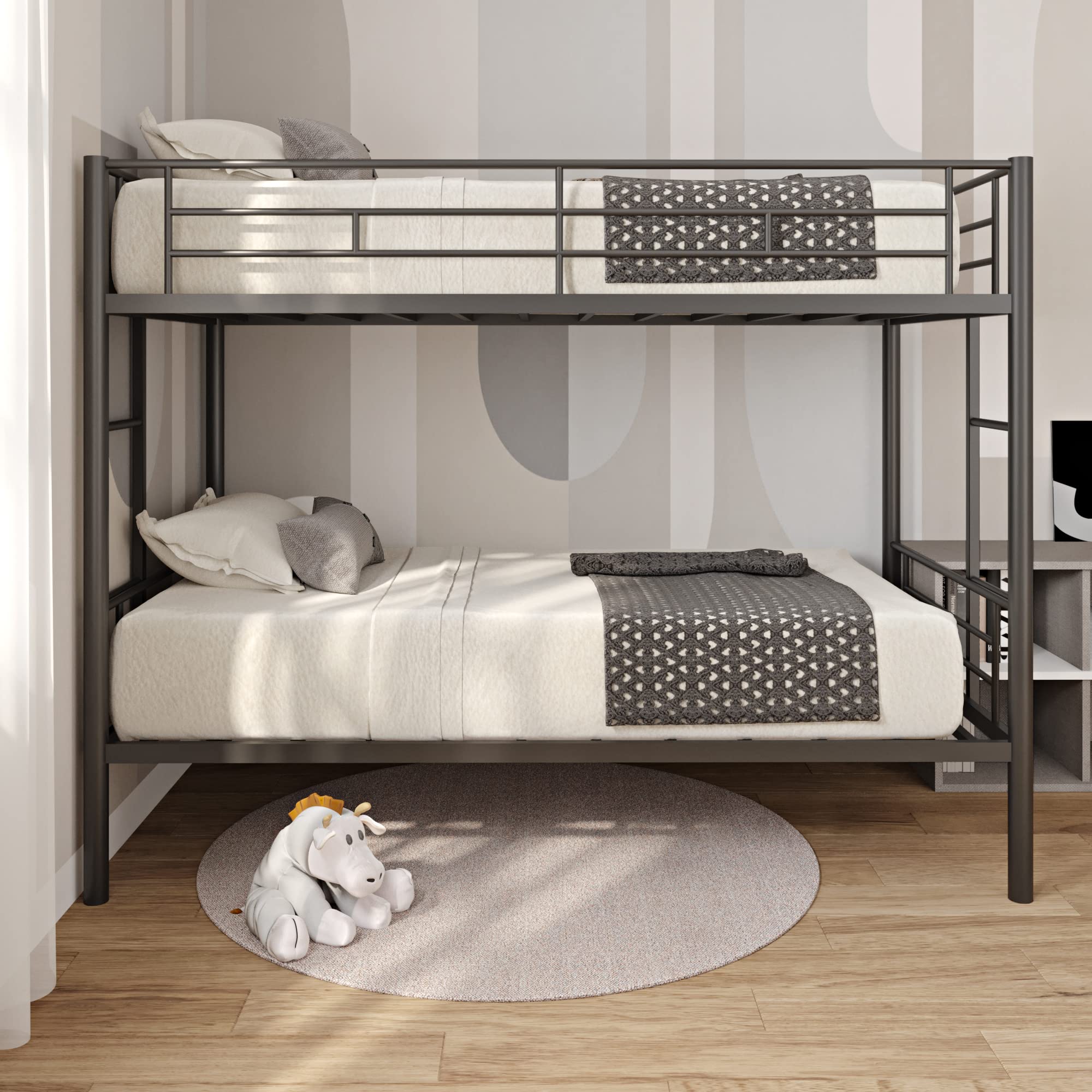Twin Over Twin Metal Bunk Bed with Ladder & Safety Rail - Convertible to 3 Separate Beds | Space-Saving Kids & Guest Room Solution for Small Apartments & Dormitories