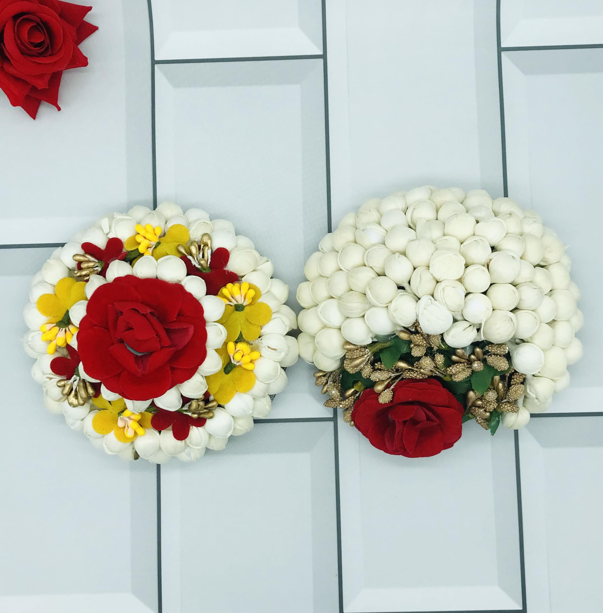 Gadinfashion™ Women's Fabric Flower Juda Bun/Gajra Hair Accessories - Multicolor Pack of 2 for Weddings, Parties & Special Occasions
