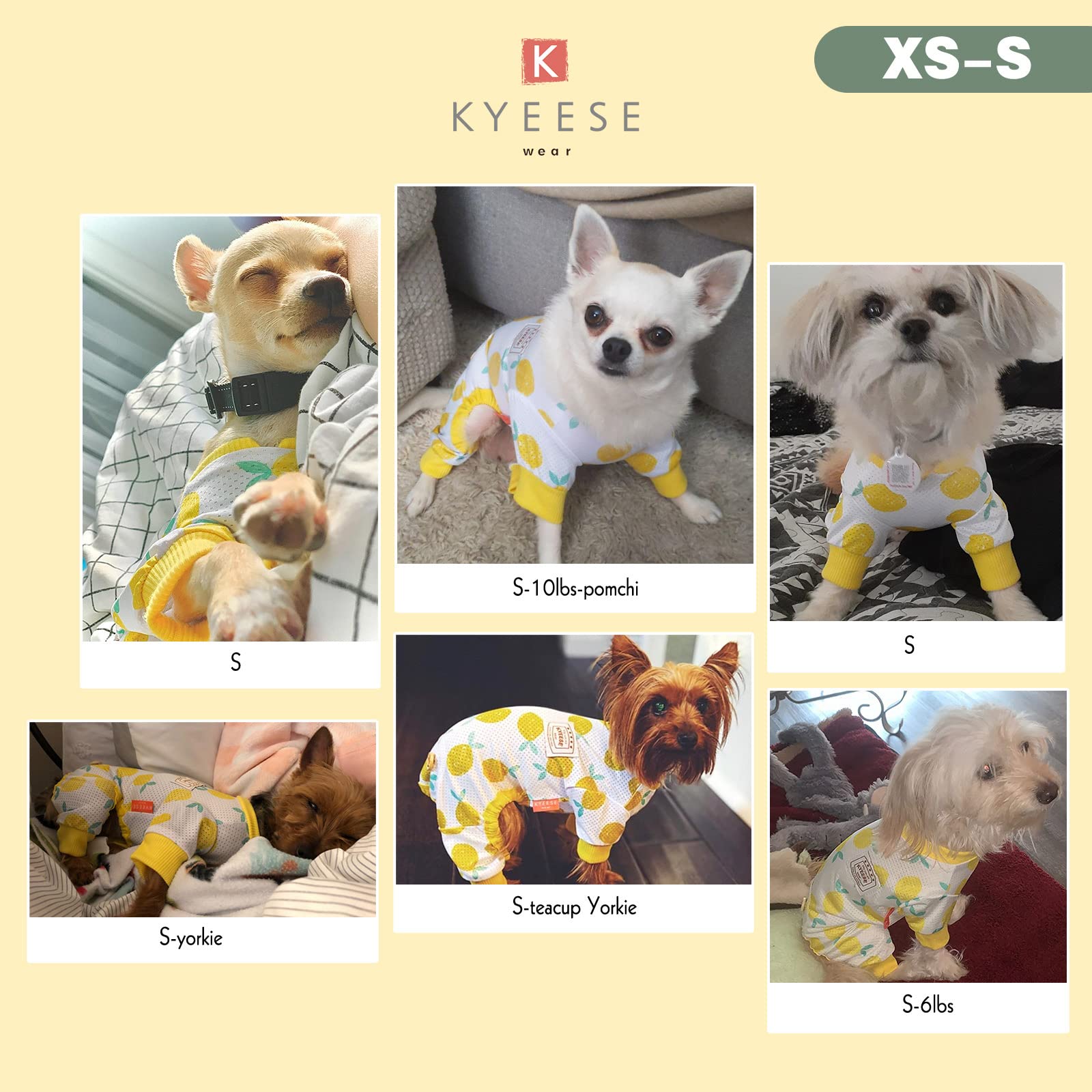 KYEESE Lightweight Dog Pajamas - Soft Dog Onesie Jumpsuit for Small & Medium Dogs, Anti-Shedding Cover, Comfortable Sleepwear (Size Small, Pineapple Print) - Perfect for Indoor Lounging, Cold Weather & Photo Shoots