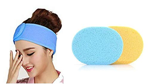 Jay Gopal Fashion Women's Polycotton Stretchable Headbands & Face Sponges Combo - Adjustable Elastic Hair Accessories for Yoga, Gym, Skincare & Makeup (Assorted Colors)