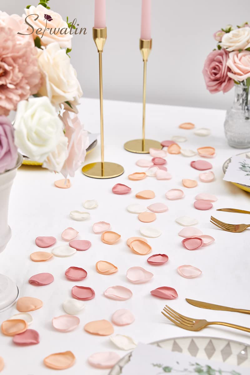 Serwalin Artificial Silk Wedding Bouquets & 300Pcs Rose Petals - Rose Gold Pink Bridal Flowers for Wedding Decorations, Aisle Scattering, Table Centerpieces & Romantic Events