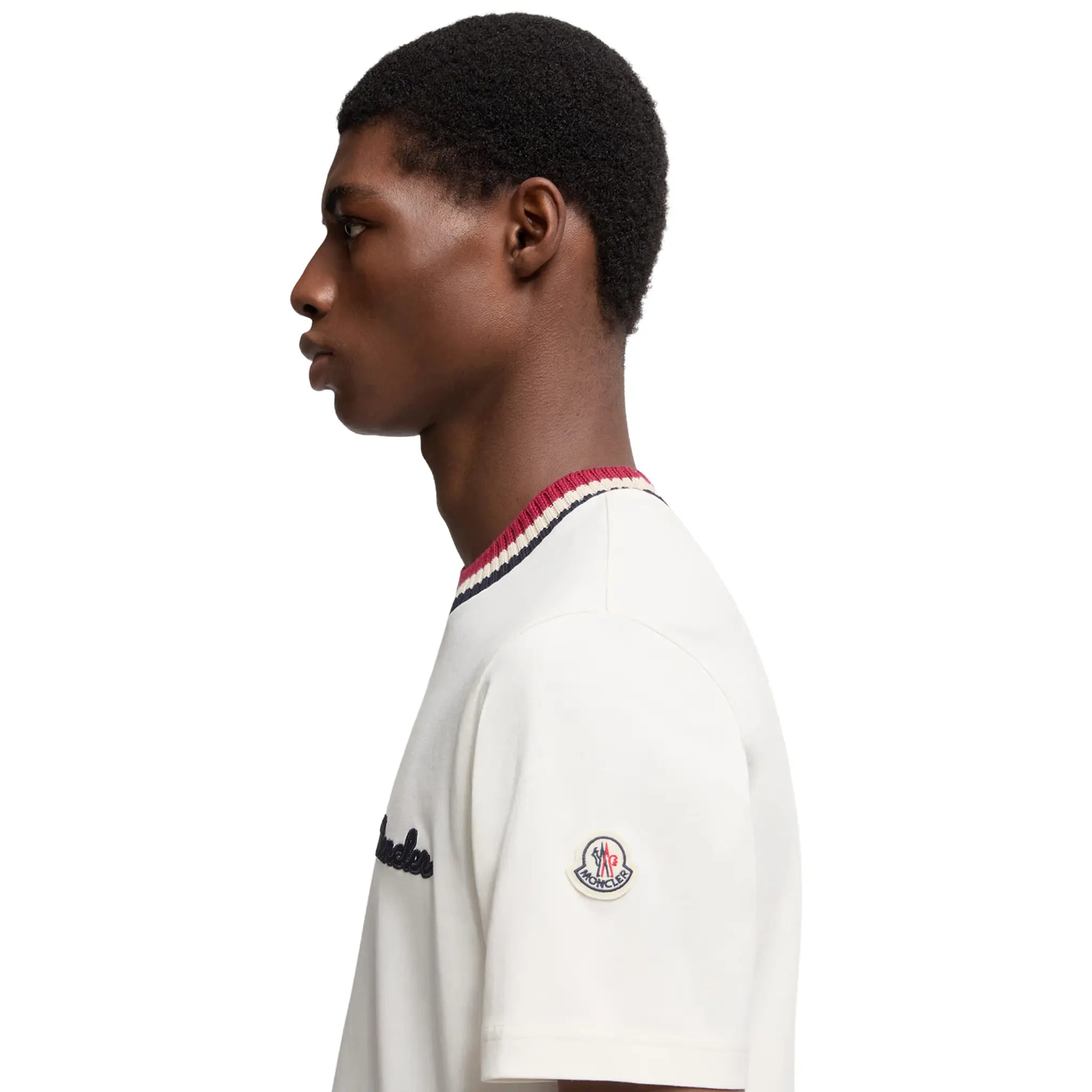 Moncler Tri-Color White T-Shirt for Men - Casual Short Sleeve Cotton Tee - Perfect for Streetwear & Summer Outfits