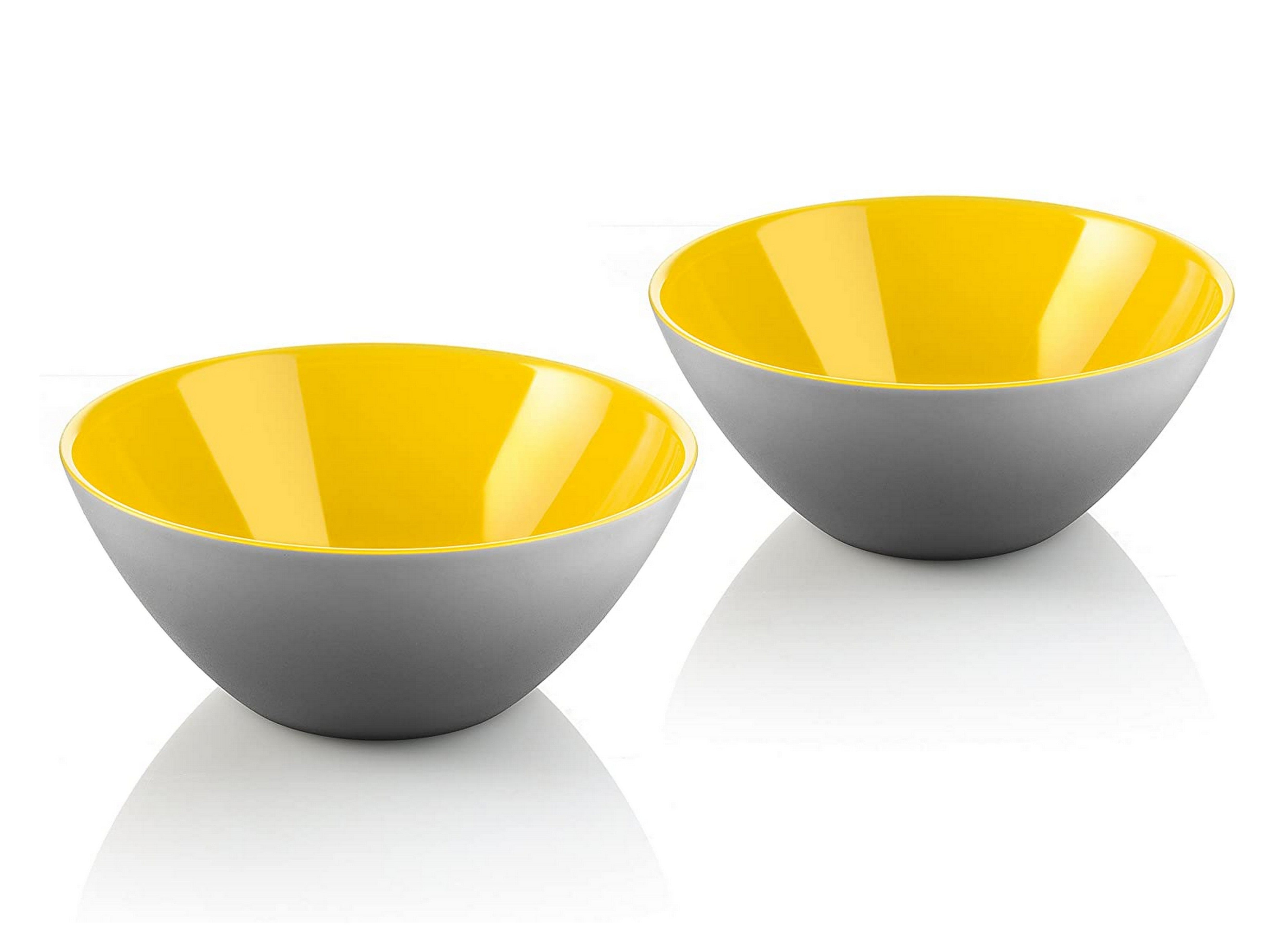 Guzzini My Fusion Small Bowls Set of 2 - BPA Free Shatter Resistant Acrylic Bowls, 4 3/4 Inch Diameter - Perfect for Desserts, Soups, Side Dishes - Grey & Yellow - Great for Kitchen, Dining, Party Serving & Food Storage