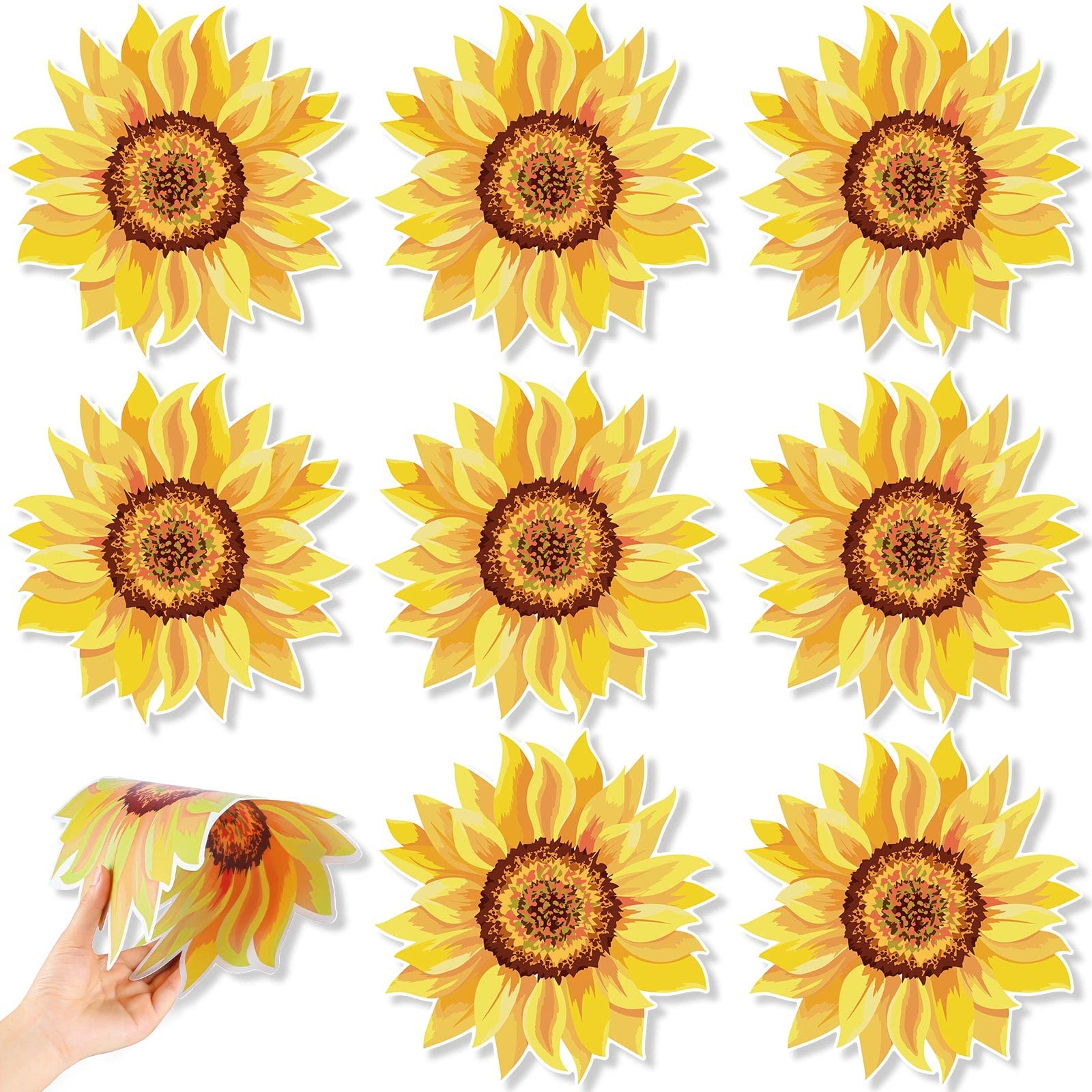 8-Piece Plastic Sunflower Placemats Set - 13.5 Inch Reusable Floral Table Mats for Dining & Kitchen Decor | Summer Dinner Party, Picnic, Outdoor Decorations