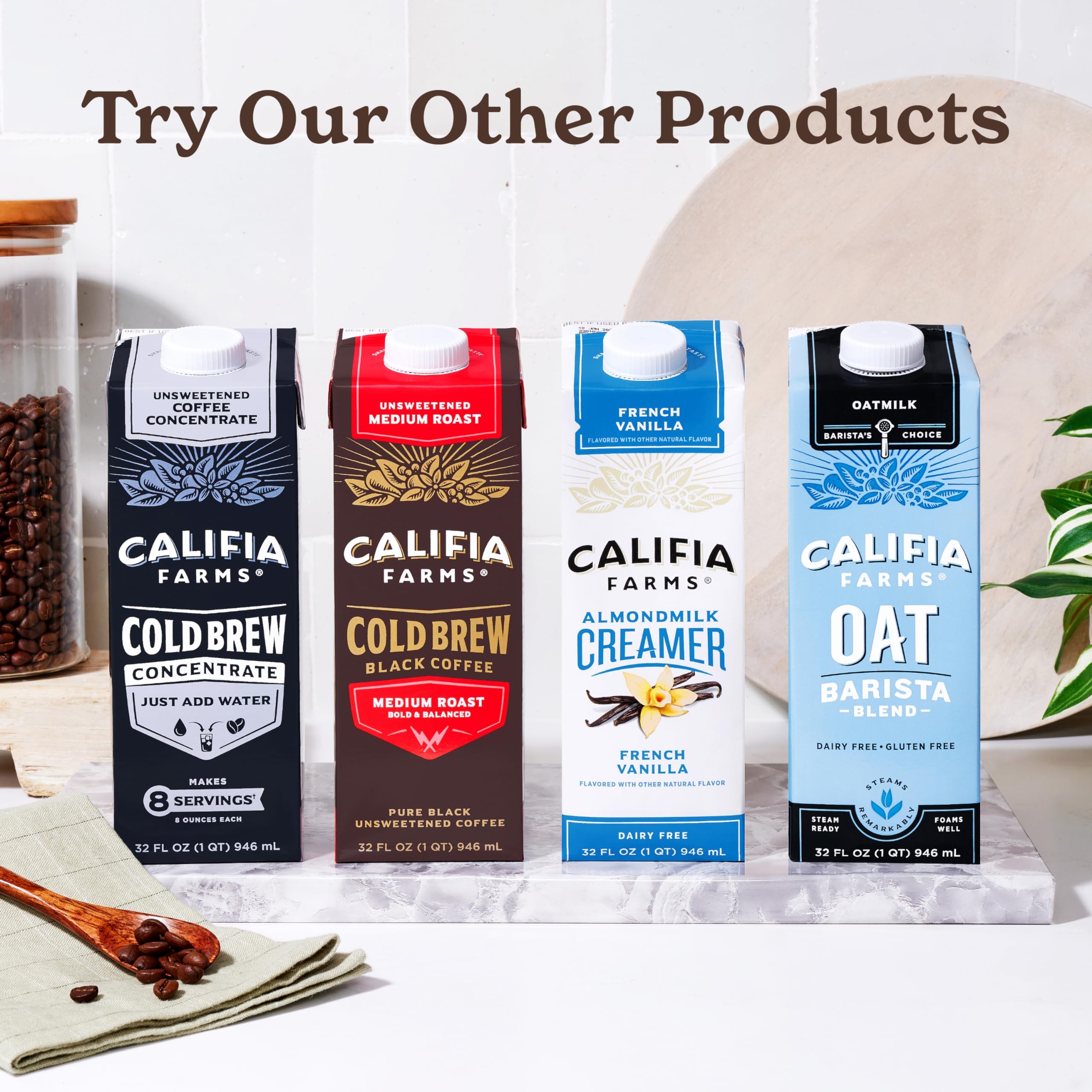 Califia Farms Unsweetened Cold Brew Coffee Concentrate 32 Oz - 100% Arabica, Shelf Stable, Vegan, Gluten Free, Non-GMO, Sugar Free | Perfect for Iced Coffee, Smoothies & Baking at Home or Office