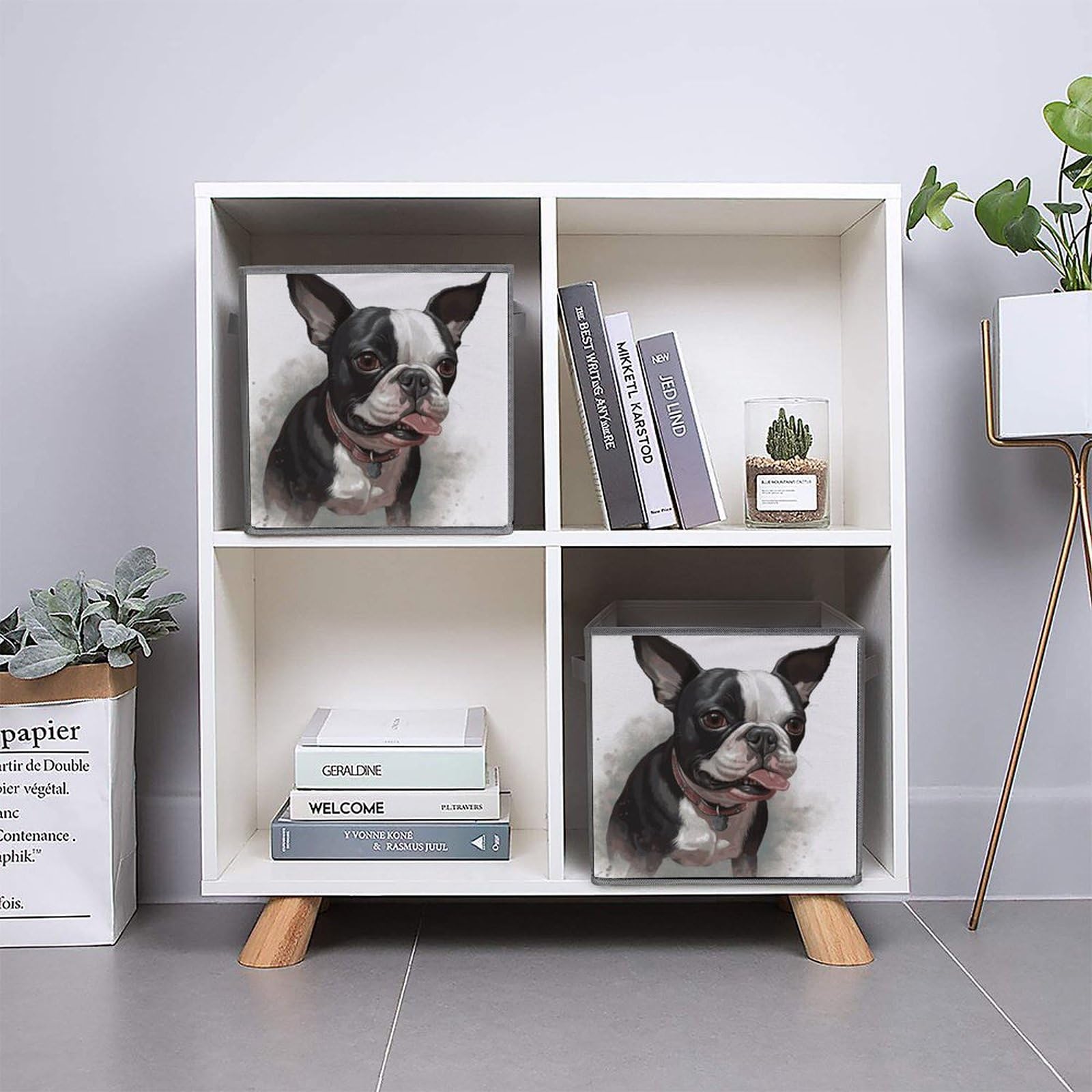 6PCS Collapsible Storage Bins with Handles - Boston Terrier Printed Foldable Storage Boxes for Shelves, Closet, Kitchen & Bathroom Organization | Multi-Purpose Storage Containers for Home, Office & Pet Supplies