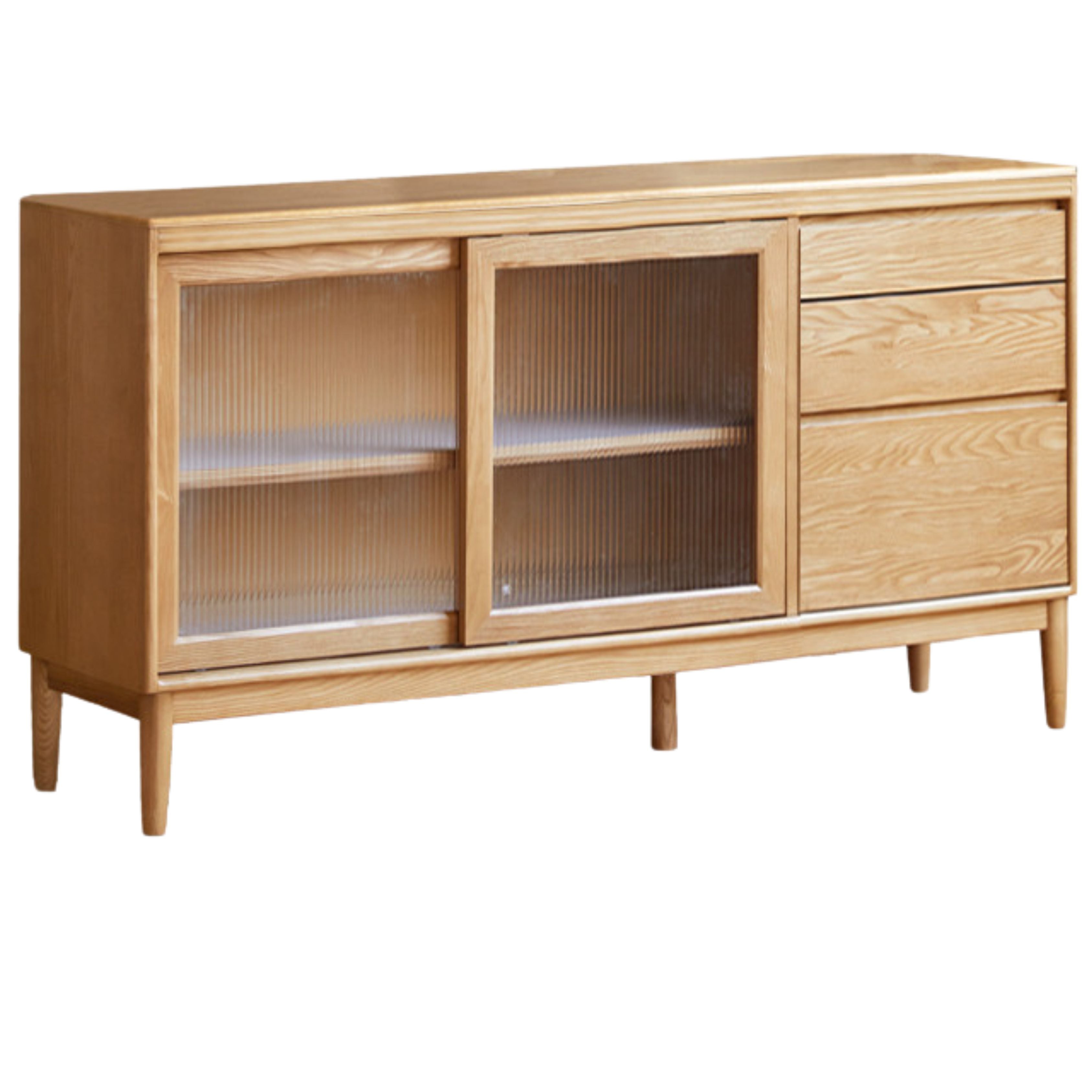 59x17.7x35.4 inch / 150.4x45x90 cm / Natural Wood Color / Ash solid wood sideboard with waterproof drawer bottom pad