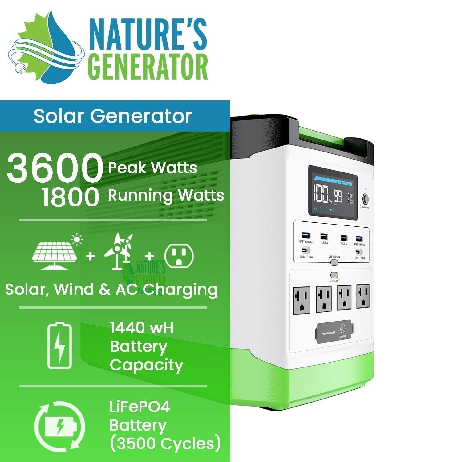 Refurbished Nature's Generator Lithium 1800 - Portable Solar Power Station for Camping, RV & Emergency Backup (Renewed)