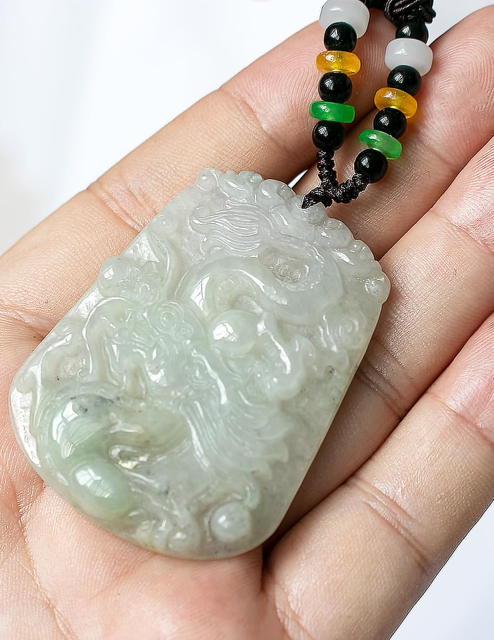 Premium Grade A Certified Burma Jadeite Dahlia Dragon Phoenix Pendant Necklace - Adjustable Cord for Women - Elegant Gift for Birthday, Anniversary & Special Occasions
