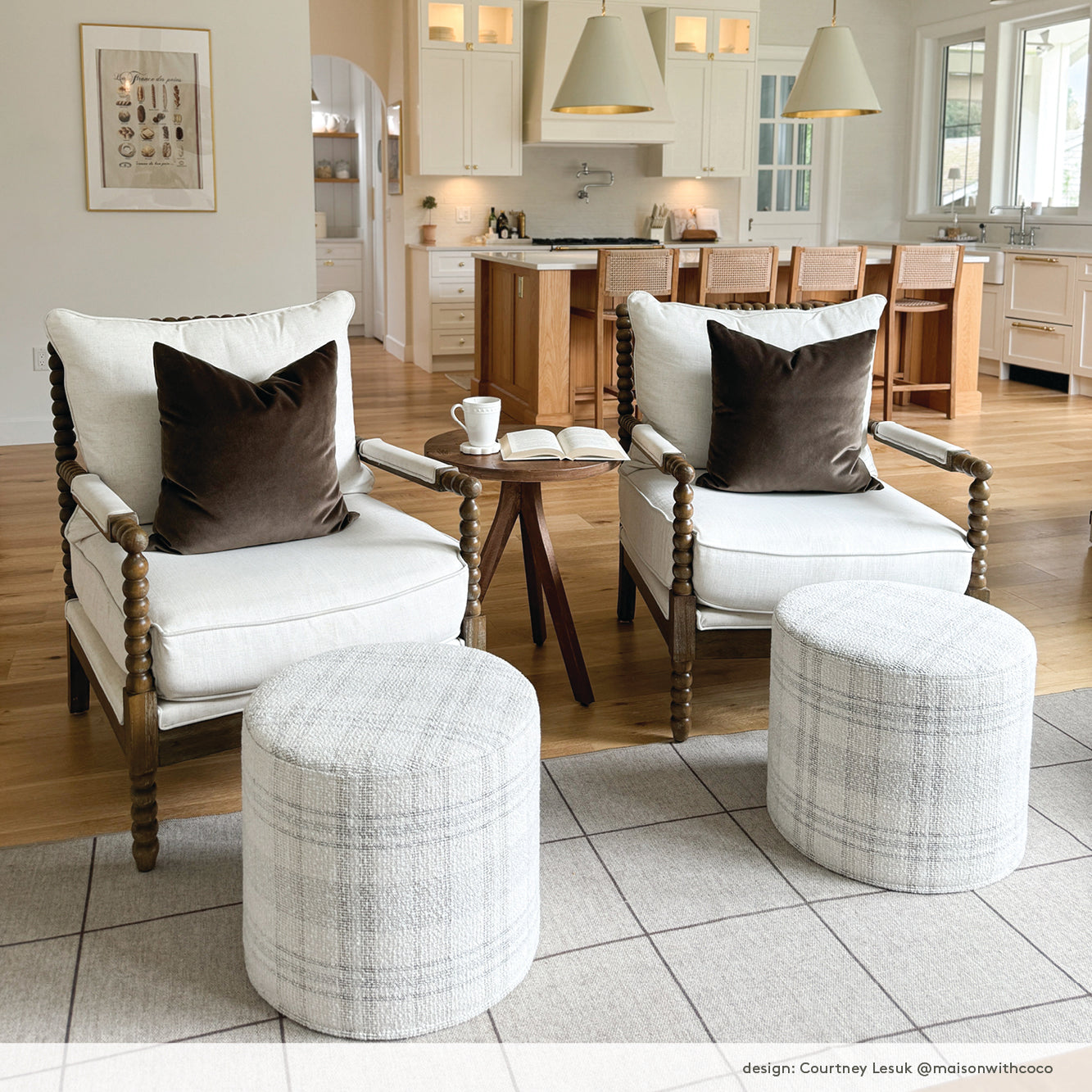 Hugo 18x16 Round Ottoman with Salt & Pepper Fabric - Perfect for Living Room, Bedroom or Office Footrest & Extra Seating