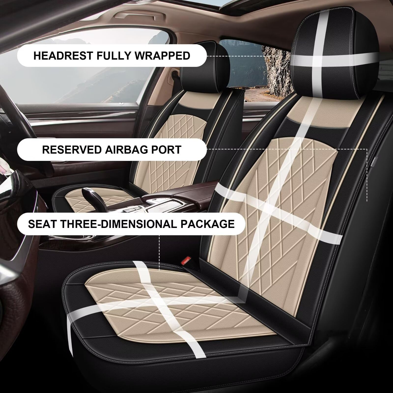 2024-2025 Chevrolet Chevy Trax Waterproof Leather Seat Covers - Full Set (2 Rows, 5 Seats) Black & Beige | Airbag Compatible | Perfect for Road Trips & Daily Commutes