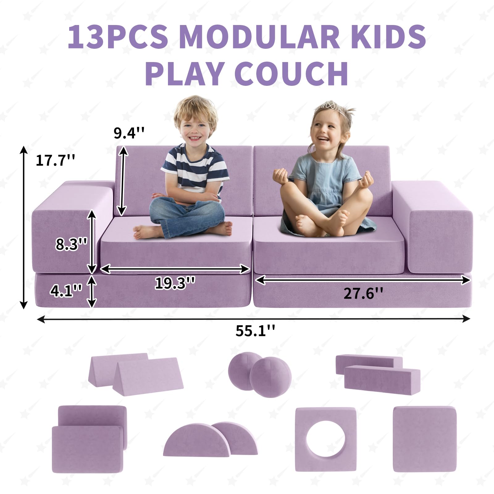 12PCS Modular Kids Play Couch Set with 2 Balls & Tunnel - Foldable Toddler Sofa for Playroom, Indoor Kickball & Pitching Games - 30+ Creative Play Ideas - Perfect for Playdates, Birthday Parties & Family Game Nights (Blueberry)