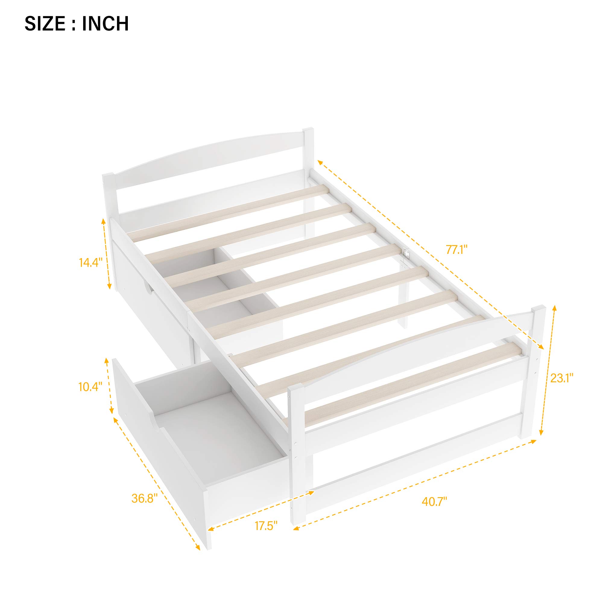 Solid Wood Twin Platform Storage Bed with 2 Drawers - No Box Spring Needed - White Sofa Bed Frame for Bedroom & Guest Room | Space-Saving Solution for Small Apartments & Dorm Rooms