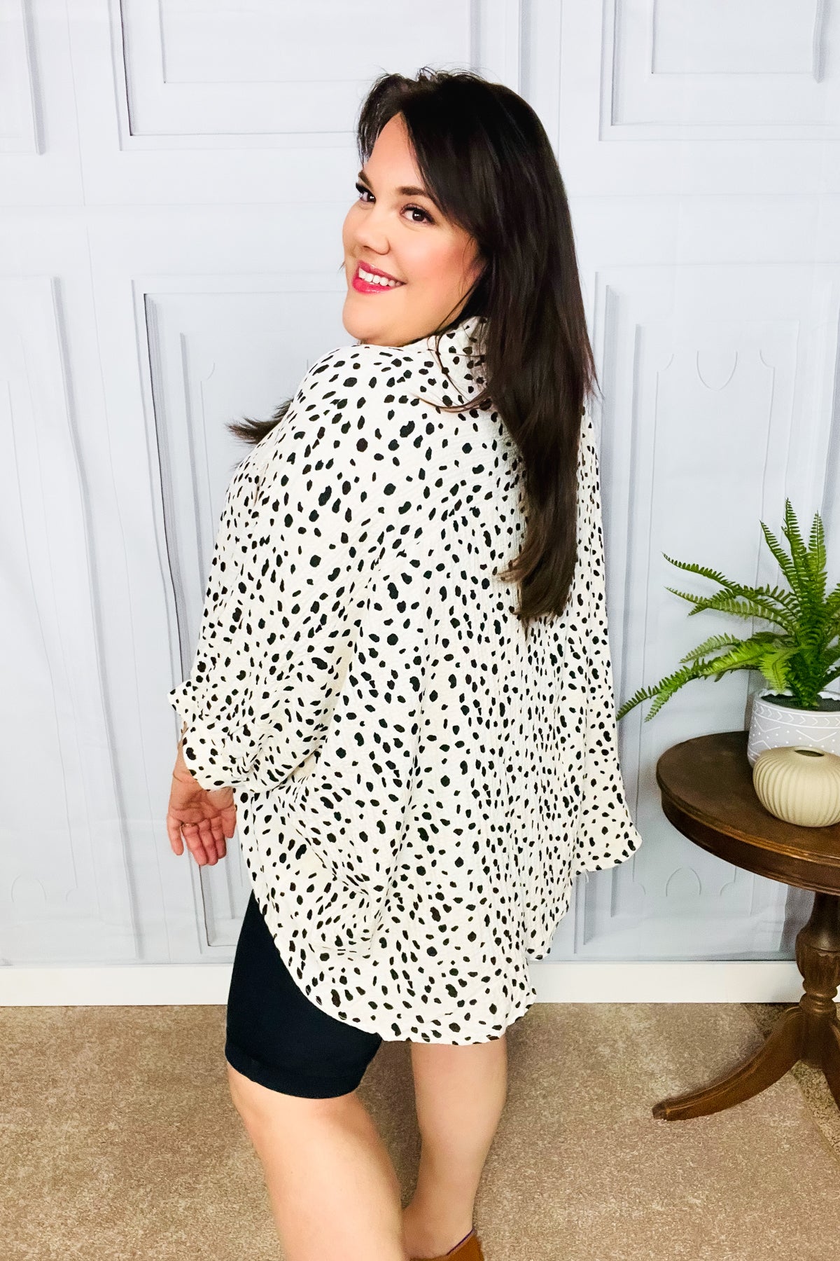 Stylish Ivory Leopard Print Button Down Oversized Blouse for Women | Trendy Casual Shirt for Everyday Wear, Office, and Night Out