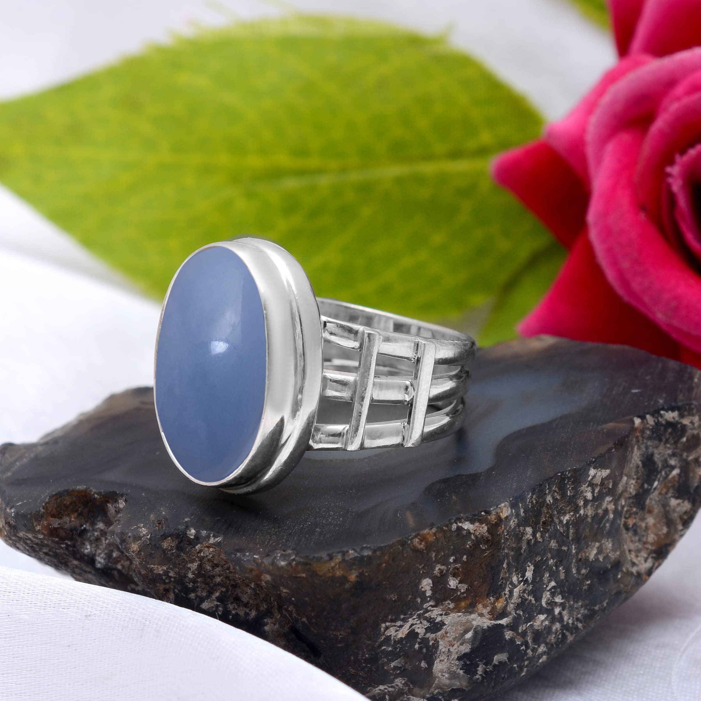 Angelite Ring for Women - 925 Sterling Silver Handmade Jewelry with Blue Angelite Gemstone | Elegant Designer Ring for Everyday Wear, Gift Giving & Special Occasions