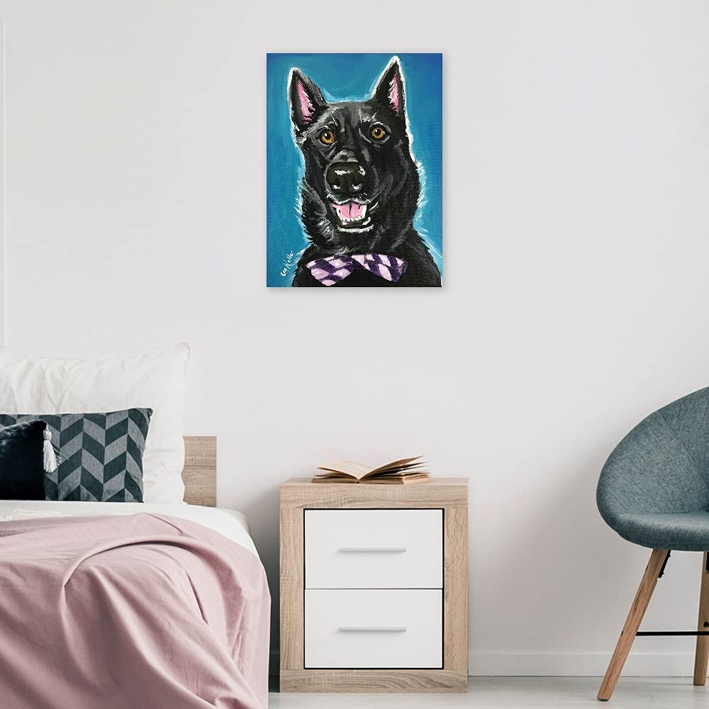 Black German Shepherd Dog Bow Tie Fine Art Canvas Print - Modern Wall Decor for Living Room, Bedroom, Office & More - 21x28 Inches - Ready to Hang - Perfect Gift for Dog Lovers & Pet Owners