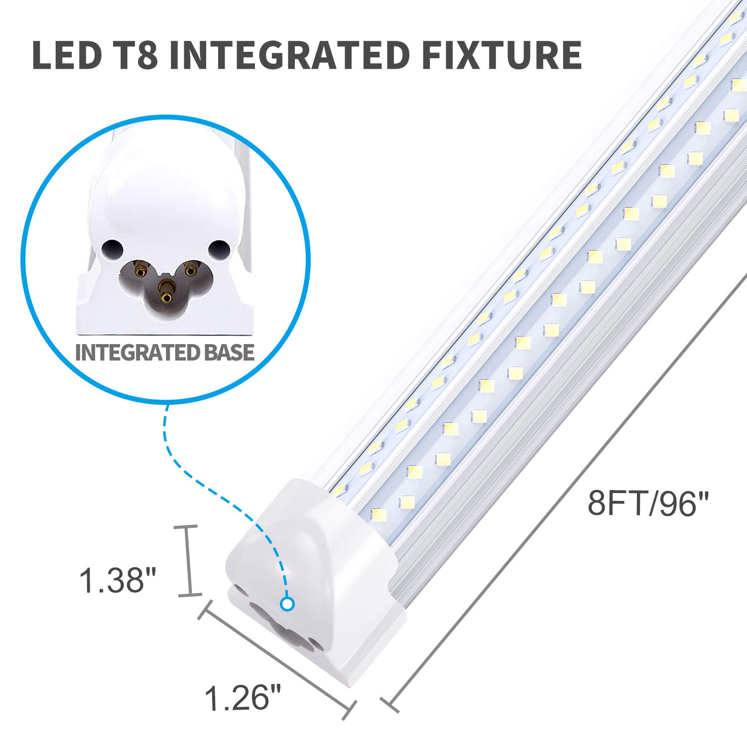 8FT LED Shop Light 120W, 14400lm, 6000K Cool White, T8 96