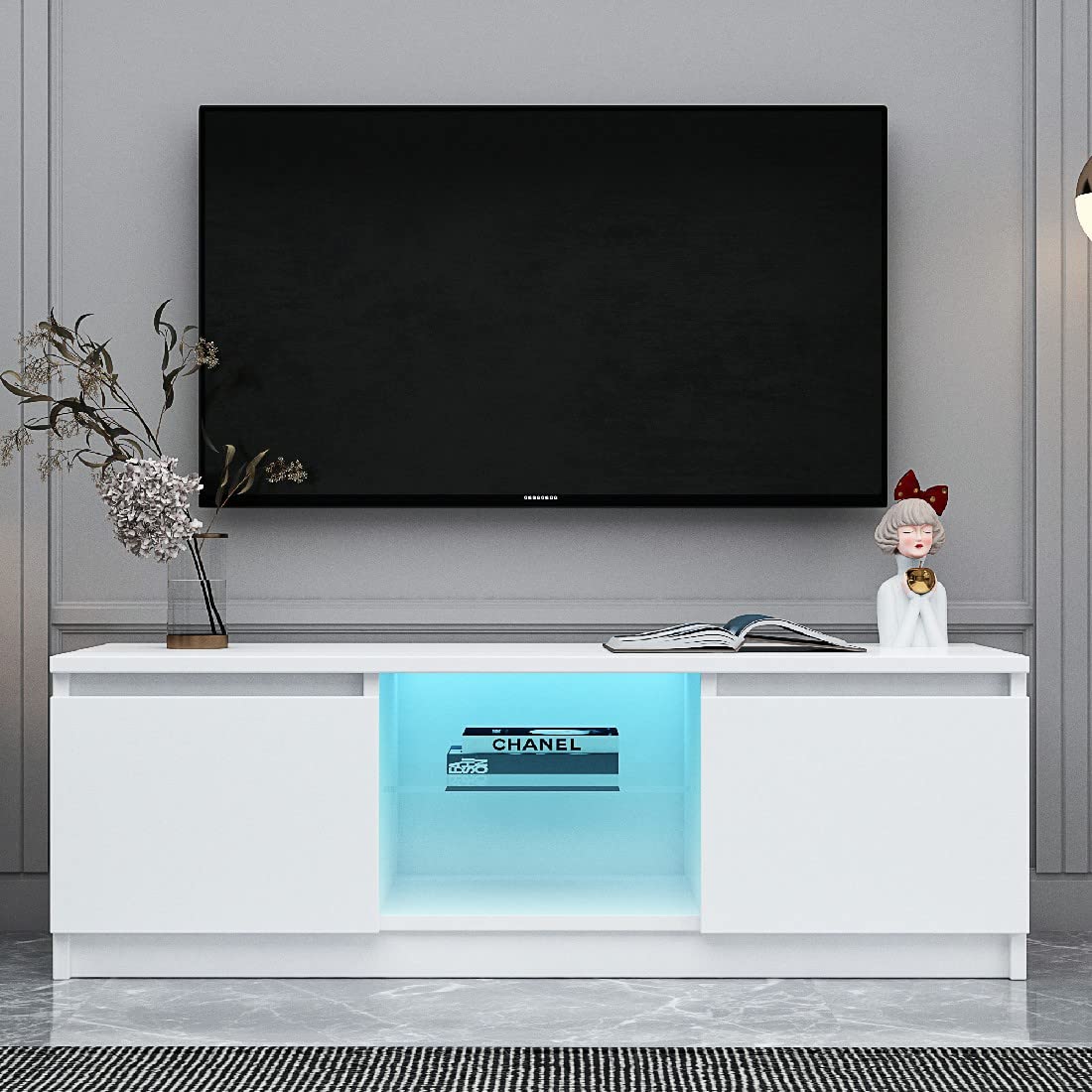 Modern LED TV Stand with Storage Drawers & Lights - White Entertainment Center Media Console Table for Living Room | Wholesale TV Cabinet for Home Theater & Living Space Decor