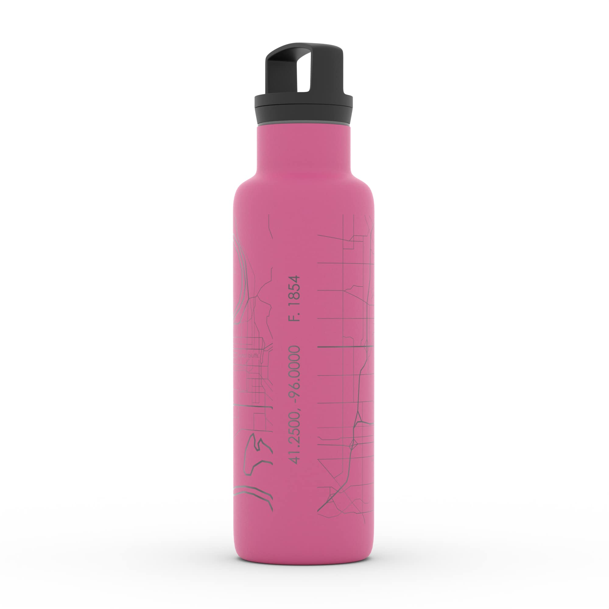 Personalized Omaha Nebraska Map Stainless Steel Insulated Water Bottle - 21oz Sunset Pink, Double-Wall Vacuum Insulation, Custom Etched City Map Design - Perfect for Hiking, Camping, Gym & Outdoor Activities
