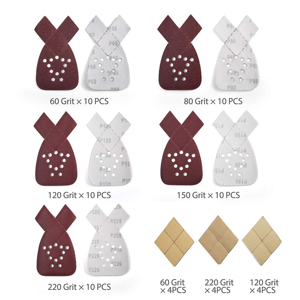 50PCS Sanding Sheets for Black & Decker Mouse Sanders - 60/80/120/150/220 Grit Hook & Loop Sandpaper Assortment with Extra Tips - Replacement Sanding Pads for Woodworking, Furniture Refinishing & DIY Projects