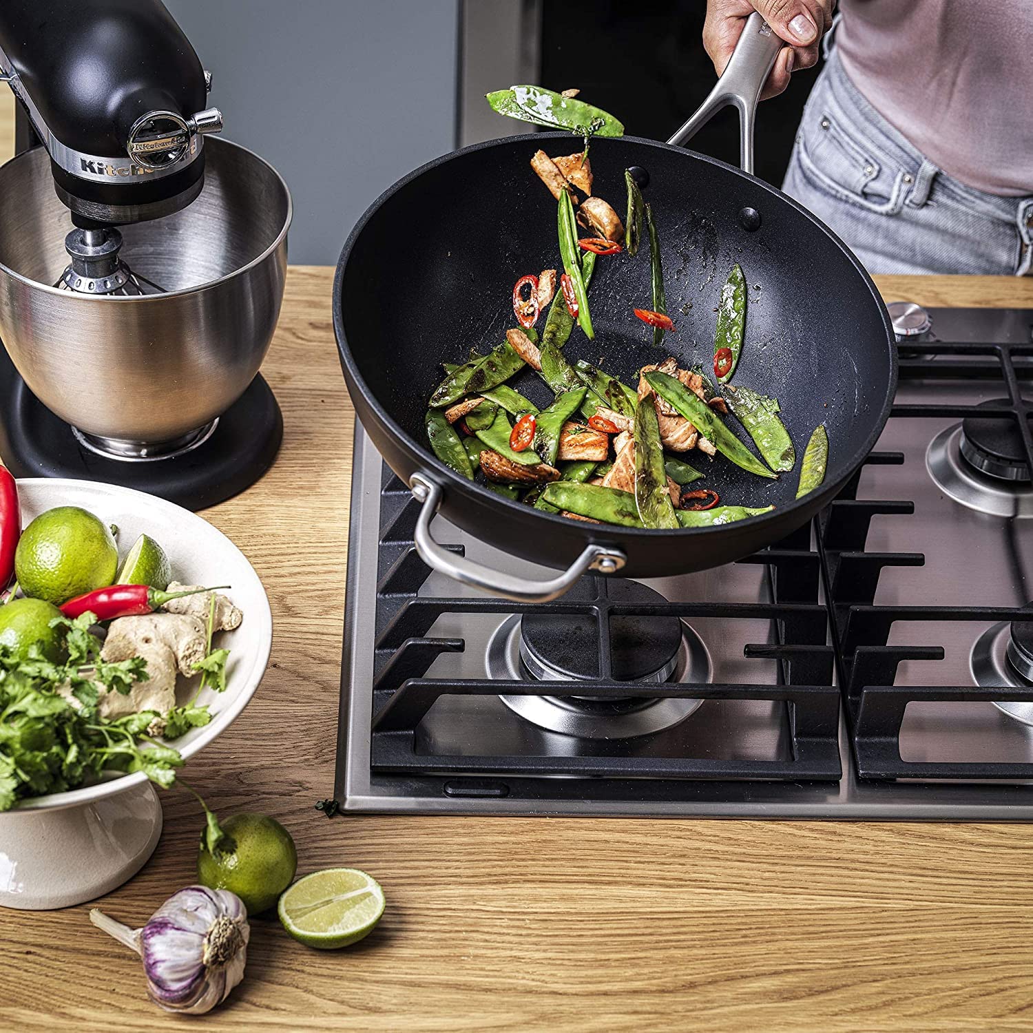 KitchenAid Forged Hardened Aluminum Non-Stick Wok Pan - 30cm/5L, Induction Compatible, Oven & Dishwasher Safe - Perfect for Stir-Frying, Sautéing & Asian Cooking