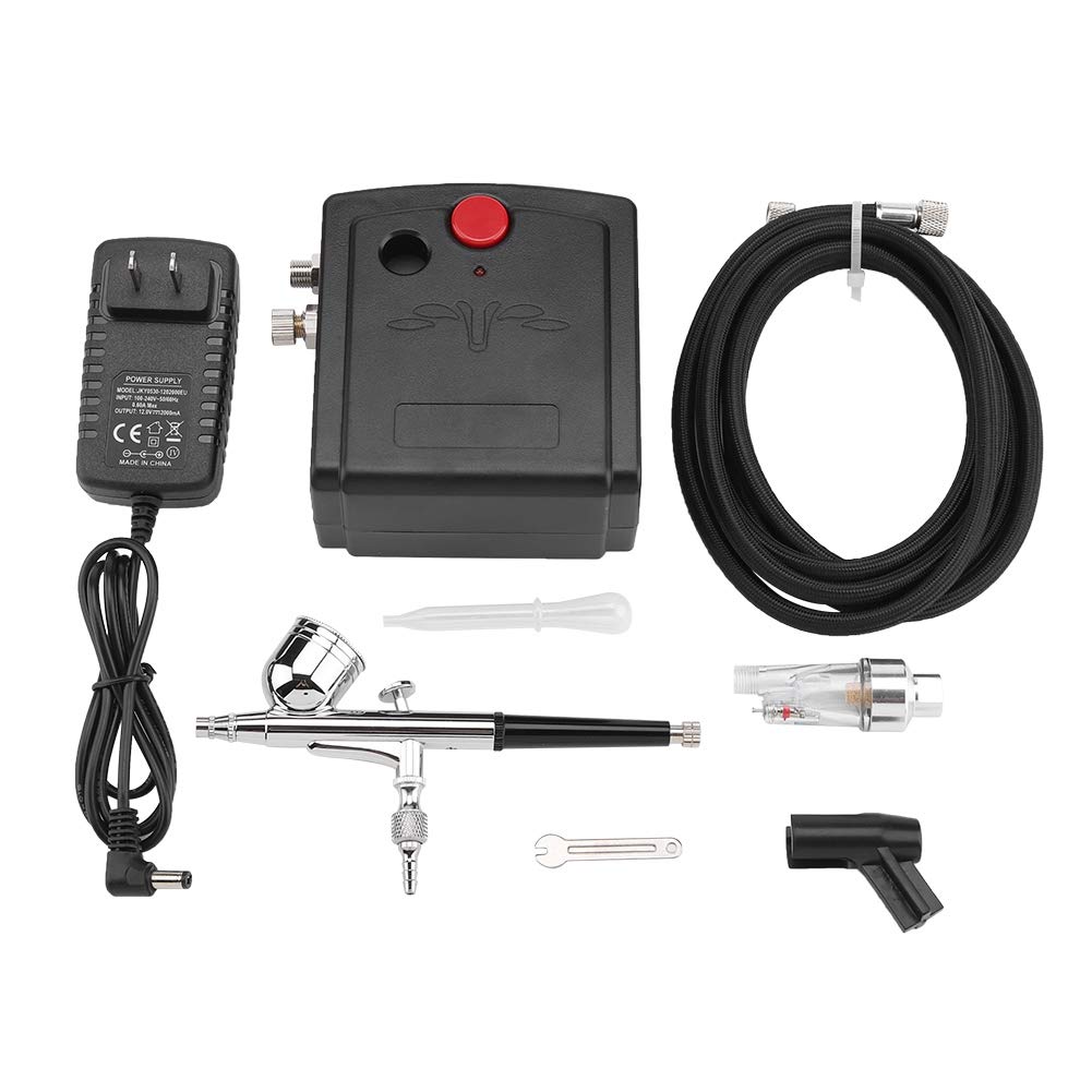 Professional Airbrush Kit with Mini Compressor - Complete Air Brush Spray Gun Set for Cake Decorating, Tattoo Art, Model Painting & Craft Projects - Perfect for DIY Beauty, Automotive, Plastic Kits & Art Designs (Black) - US Stock Fast Shipping