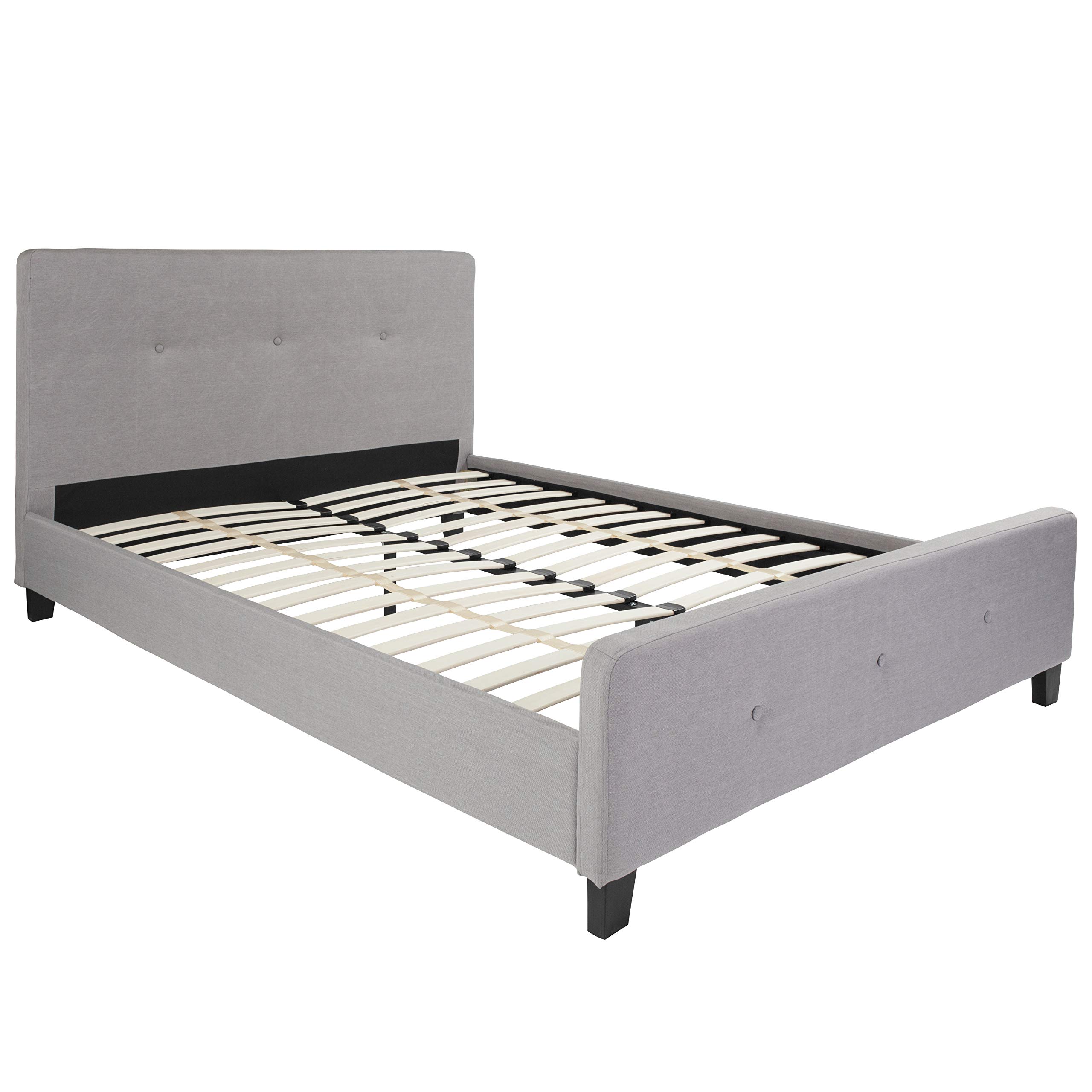 Queen Size Light Gray Fabric Tufted Platform Bed with 3 Buttons - Perfect for Modern Bedrooms & Guest Rooms