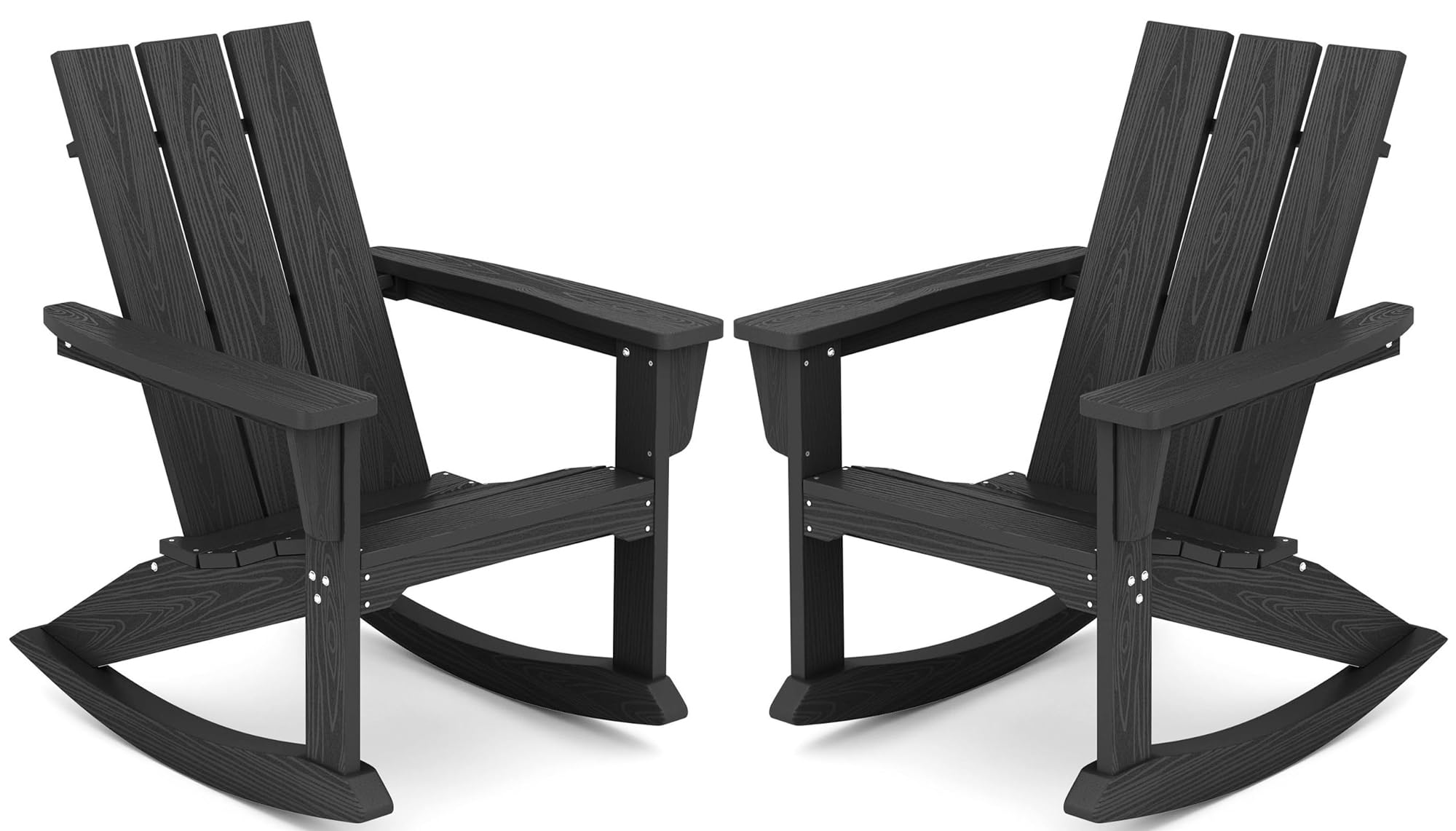 KINGYES Outdoor Rocking Chairs Set of 2 - Modern All-Weather Adirondack Rockers for Porch, Backyard & Garden - Durable Patio Furniture for Relaxing Outdoors (Black) | Perfect for Lounging, Sunbathing & Entertaining Guests