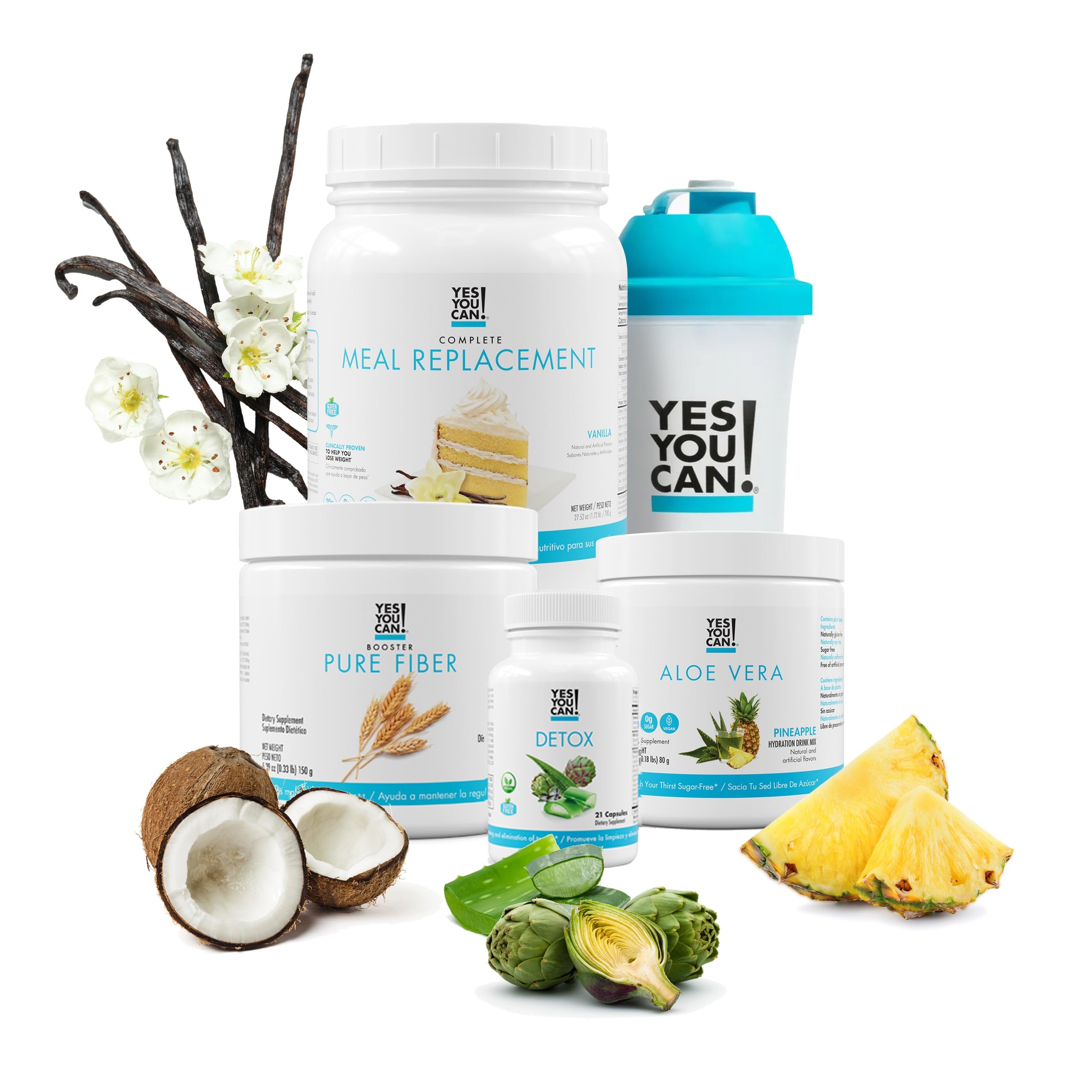 Yes You Can! Detox Plus Kit - Daily Cleanse Pure Fiber Meal Replacement Shake with Vanilla & Aloe Vera Pineapple Flavor | Body Cleanse Supplement for Women | Perfect for Weight Management & Digestive Health