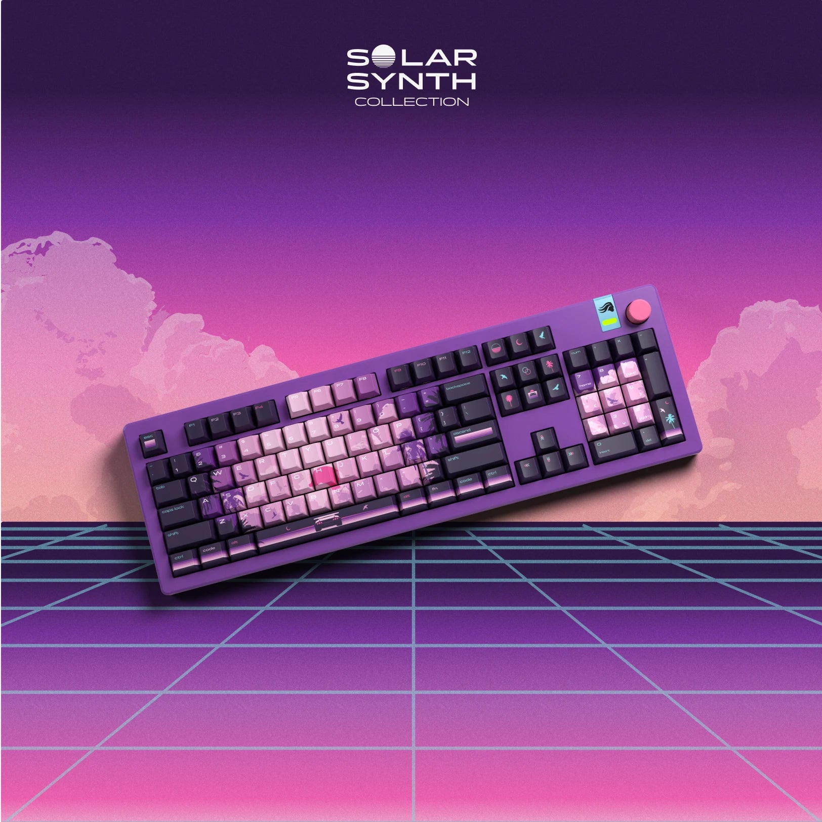 GPBT Synth Sunset Keycaps - Premium Custom Mechanical Keyboard Keycap Set for Typing & Gaming | Perfect for PC, Mac, RGB Builds & Streamer Setups