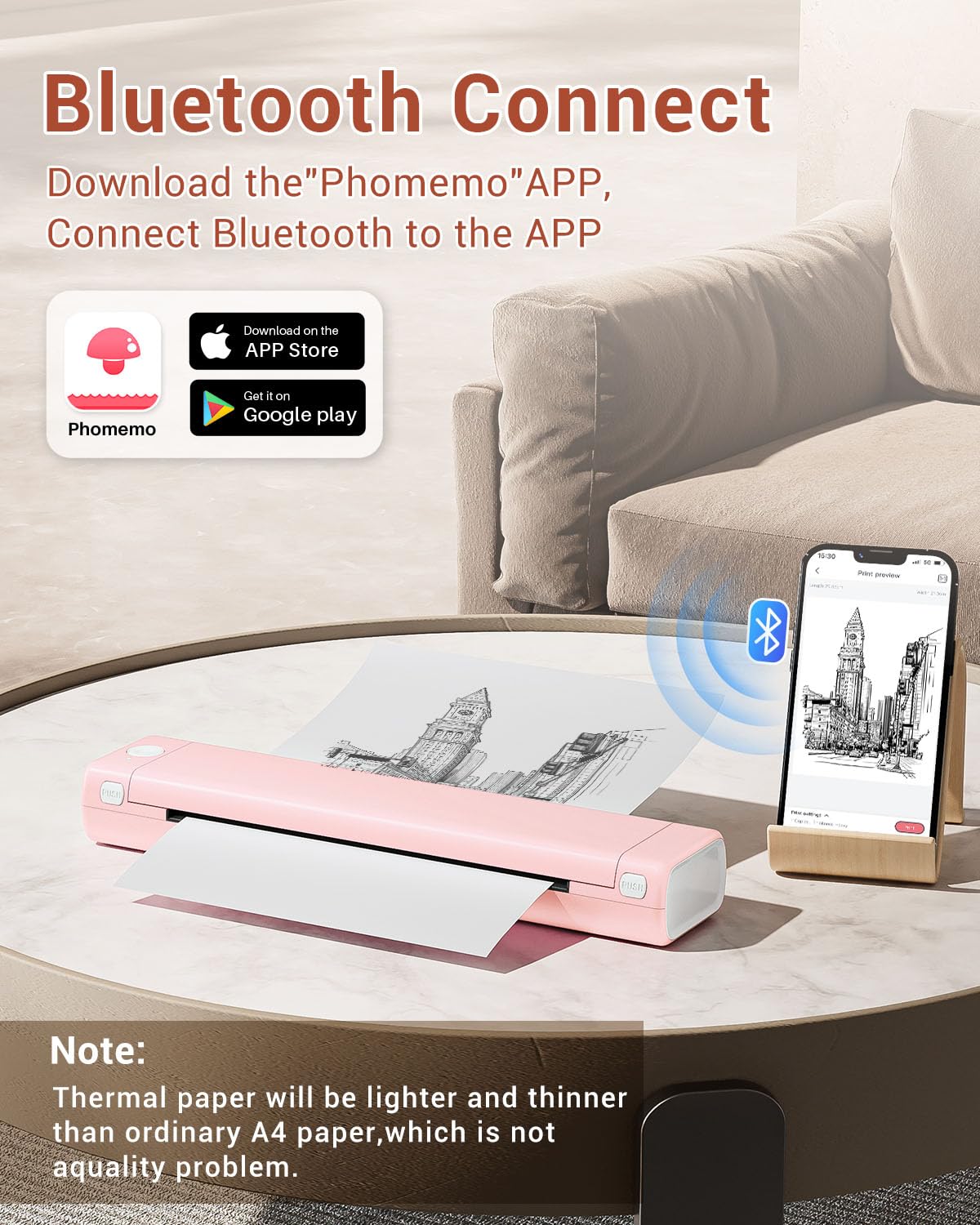 Phomemo M08F Wireless Thermal Printer - Inkless Portable A4 Printer for Android & iOS | Home Office, Photo Printing, Receipts & Study | Compact Printer for Smartphones, Laptops & Mobile Printing Needs