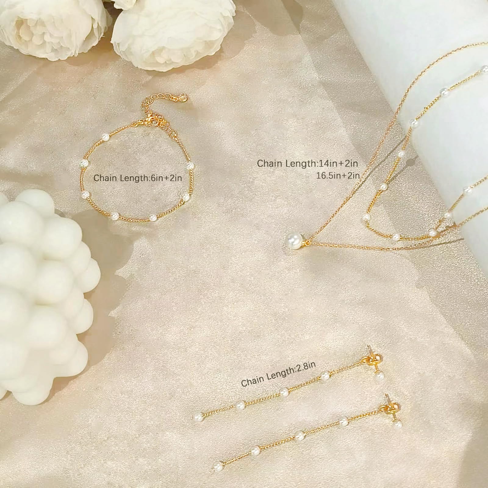 14K Gold Pearl Jewelry Set for Women - Wedding Gift for Brides