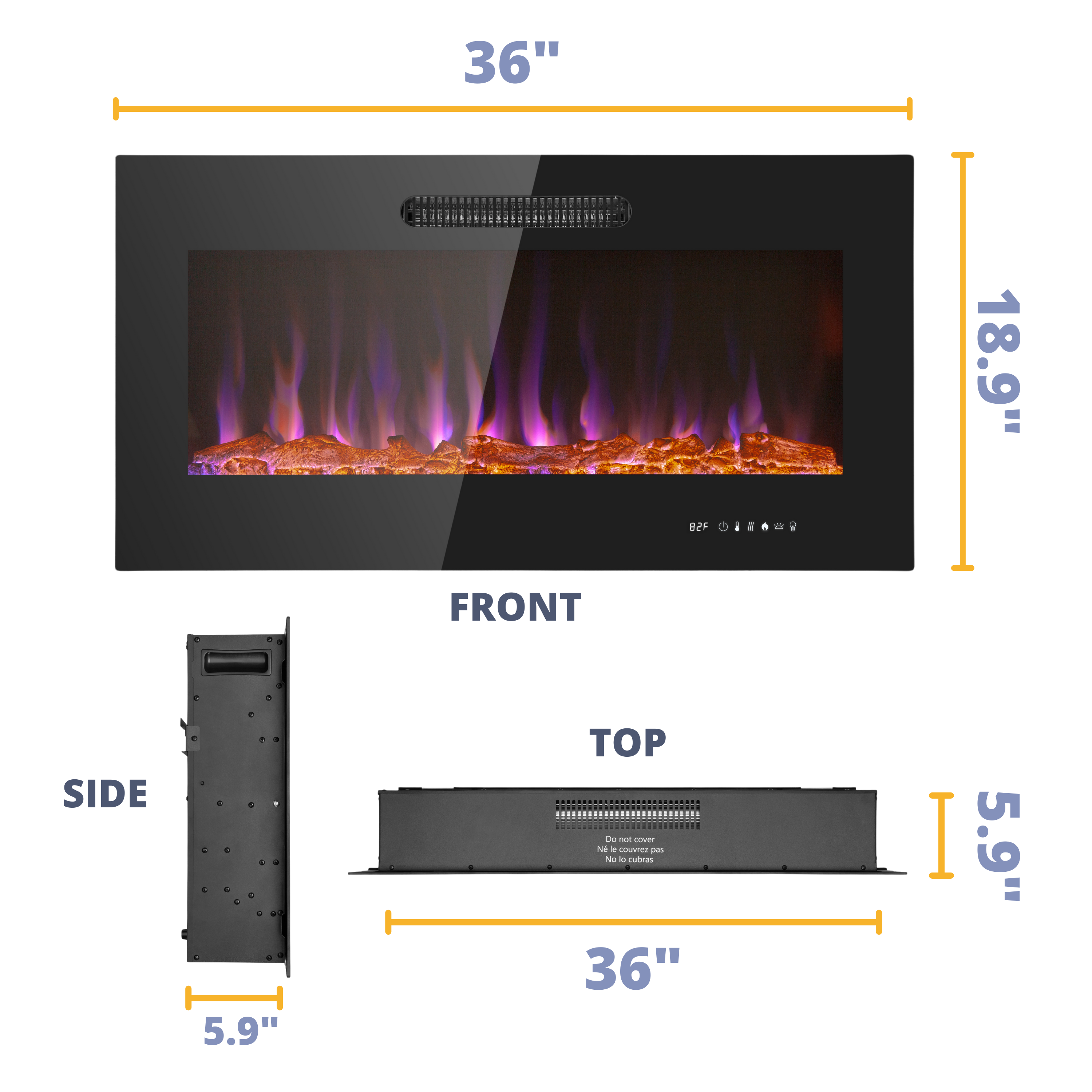 36 Inch LED Slim Electric Fireplace Insert - Wall Mounted Fireplace with 1500W Heater, Adjustable Realistic Flame, Remote Control (Log & Crystal Ember Options) - Perfect for Living Room, Bedroom & Office Heating & Decor