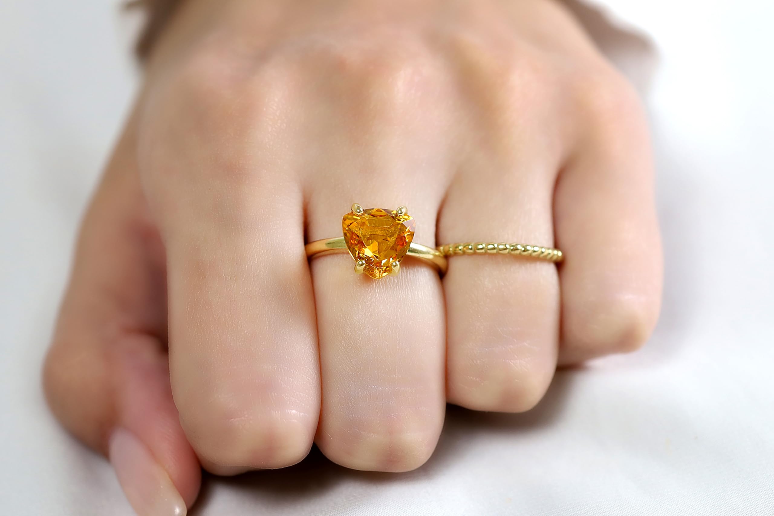 Citrine Rings for Women - November Birthstone Sterling Silver Jewelry - Handmade Stackable Rings with Gift Box - Perfect for Birthdays, Anniversaries & Everyday Wear